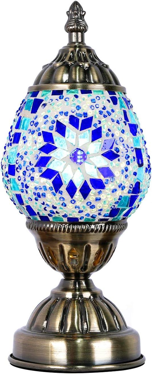 Anton Lámpara de mesa turca hecha a mano con mosaico de vidrio en forma de huevo, farol marroquí decorativo para escritorio, luz nocturna para