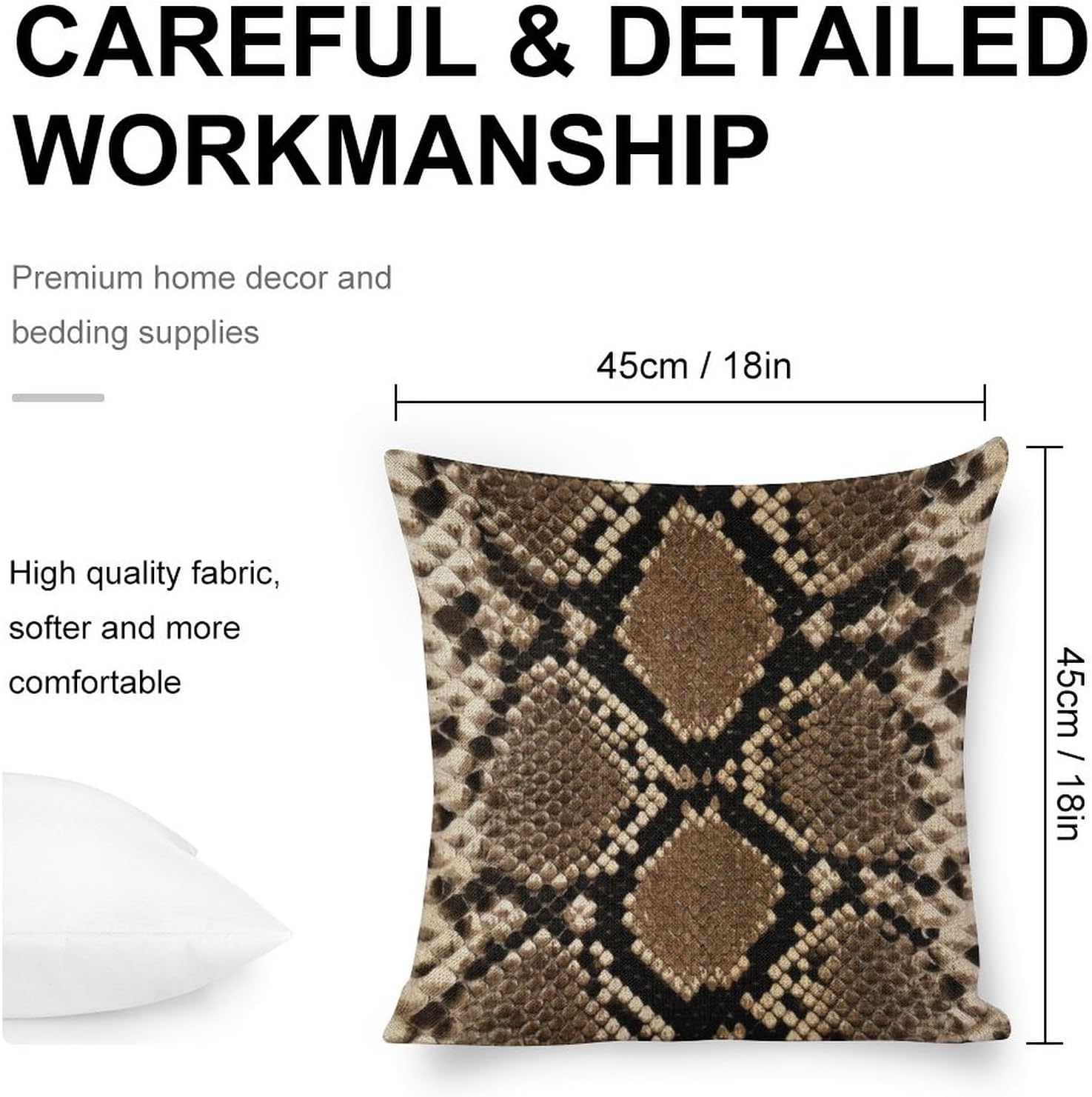 Meaudiwes Juego de 2 fundas cuadradas de lino para cojín, 18 x 18 pulgadas, para sofá, cama, sala de estar, decoración de serpiente fresca