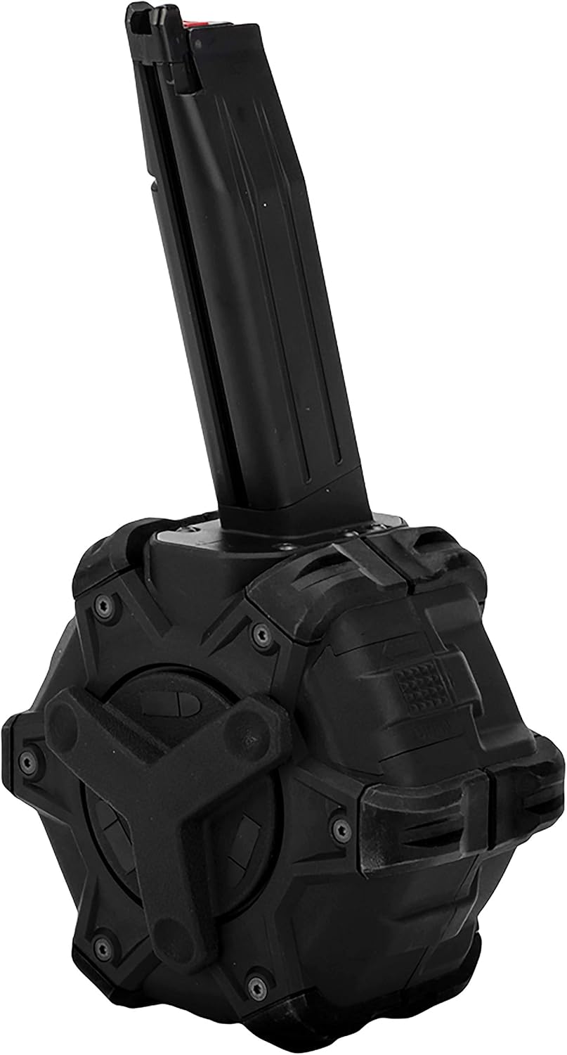 Evike Airsoft AW – Tambor personalizado Airsoft Mag para pistolas y rifles de aire comprimido de gas (Modelo TM Hi-CapaNegro)