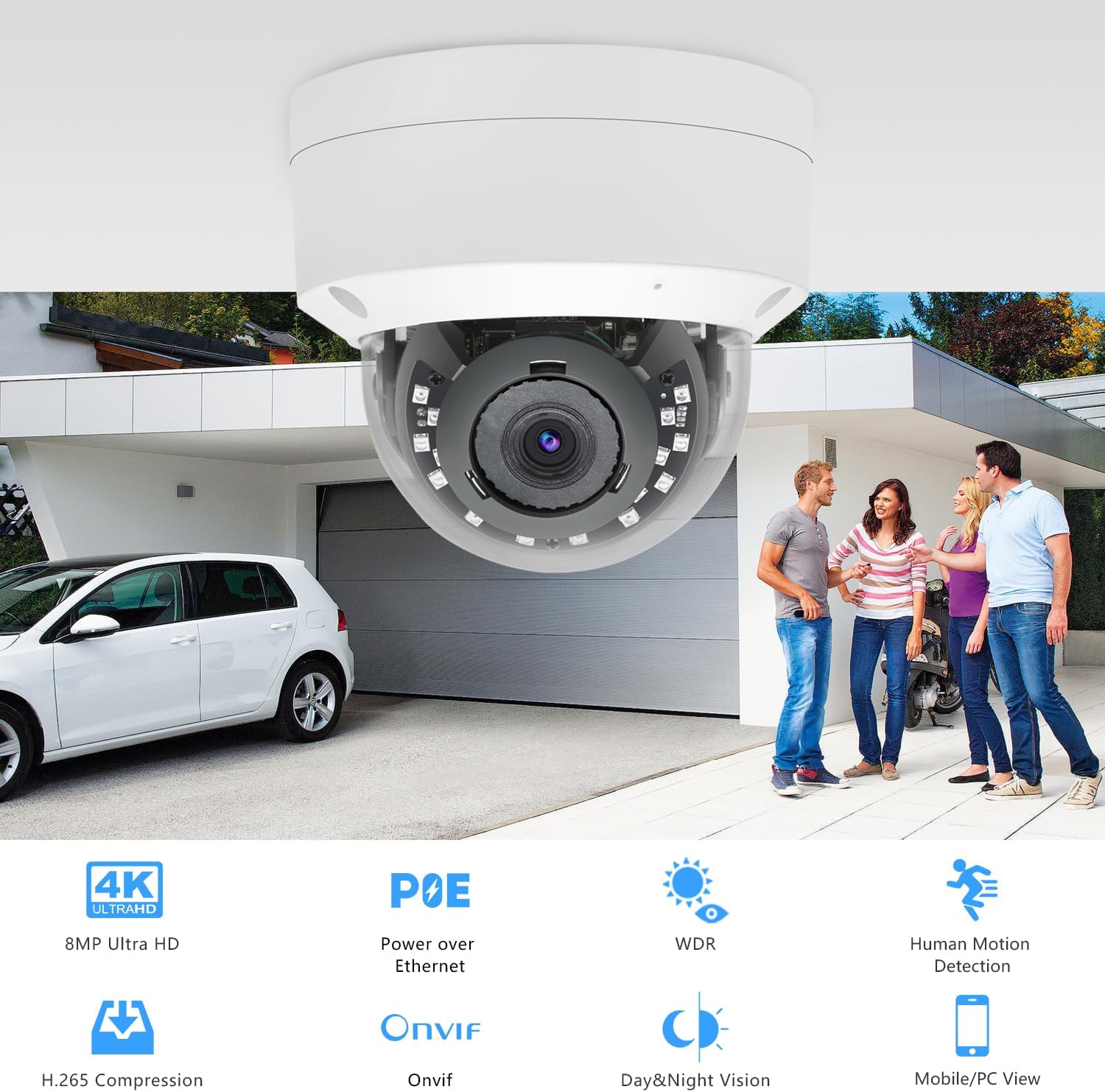Cámara de seguridad IP vandálico de 8MP 4K PoE para exteriores, cámara PoE de red IP H.265 con lente de 0.110 in, gran angular de 105, micrófono
