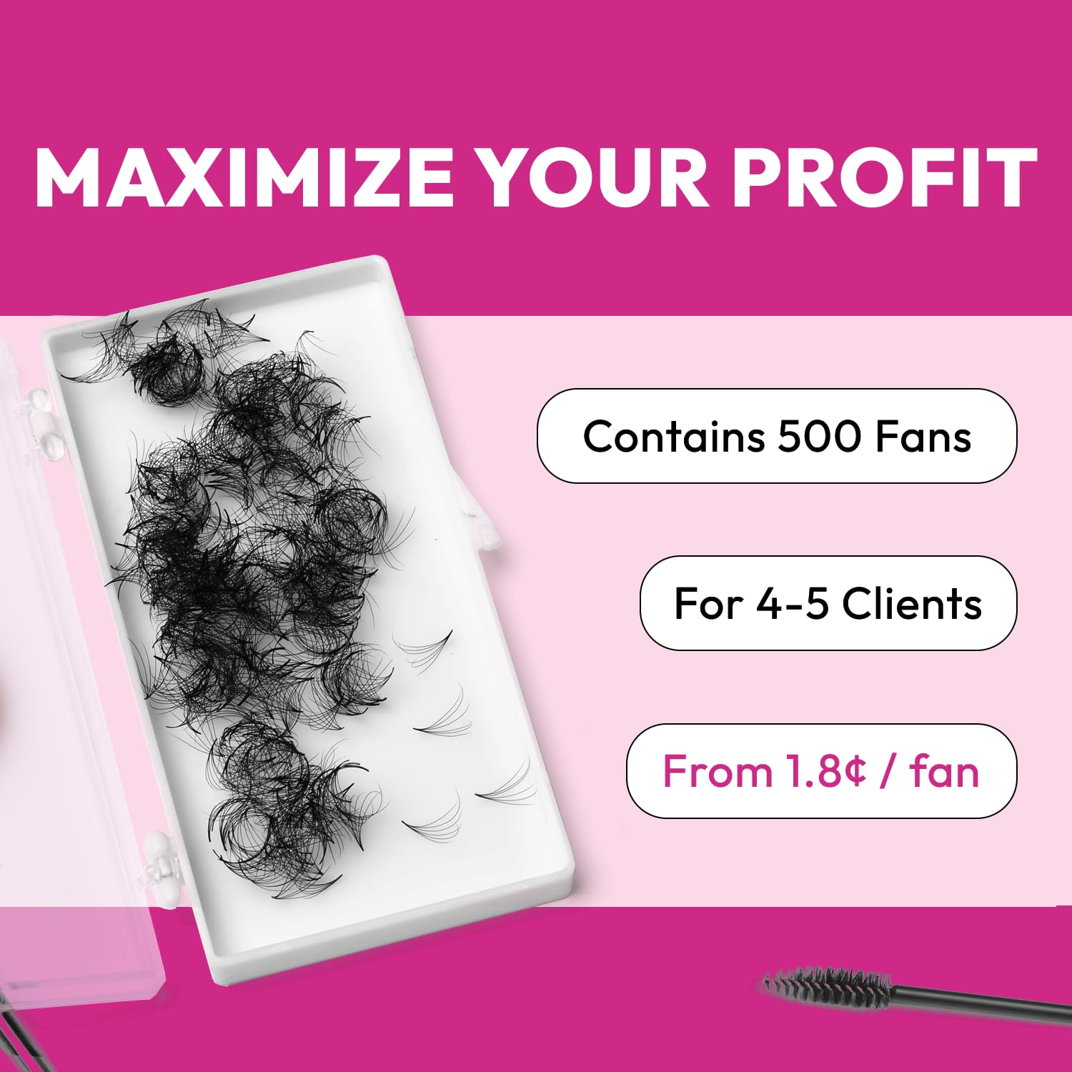 500 abanicos Promade  5D 0.05 Tamaño 0.472 in Curl D  Extensiones de pestañas postizas de volumen prefabricadas con volumen, extensiones de pestañas
