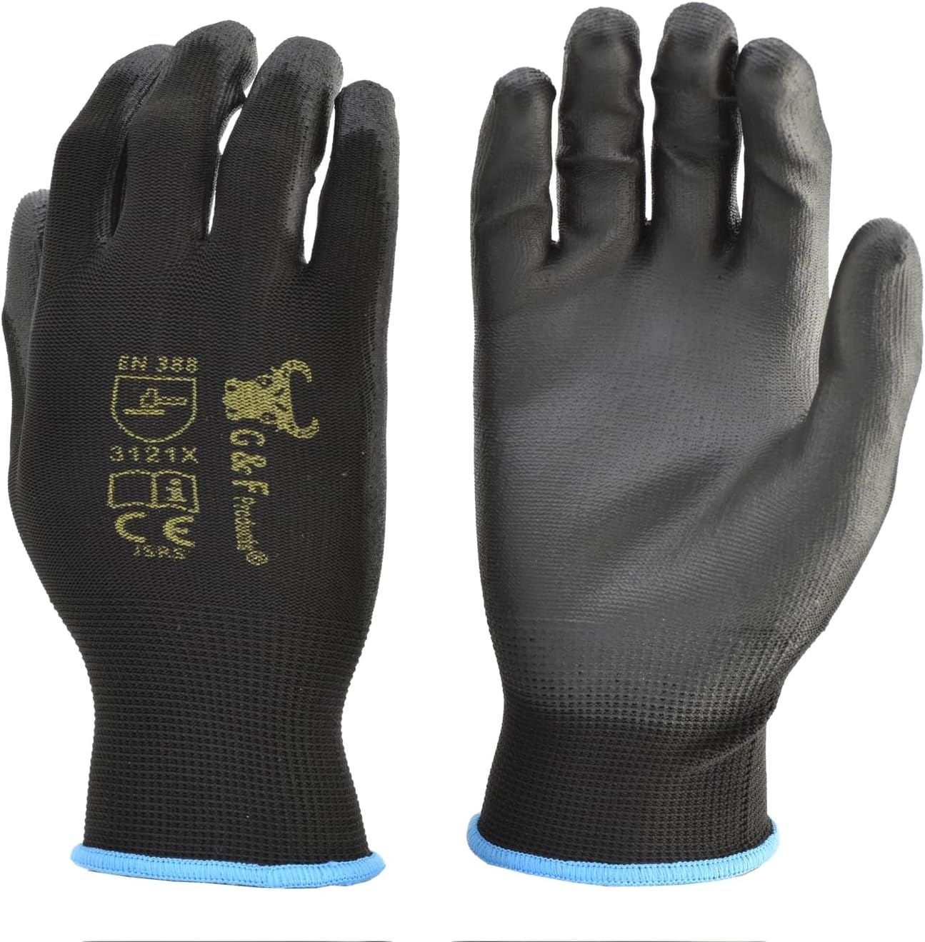 12 pares de guantes de trabajo para hombre, guantes de agarre ligeros para el trabajo, disponibles en 4 tamaños, guantes recubiertos de goma de