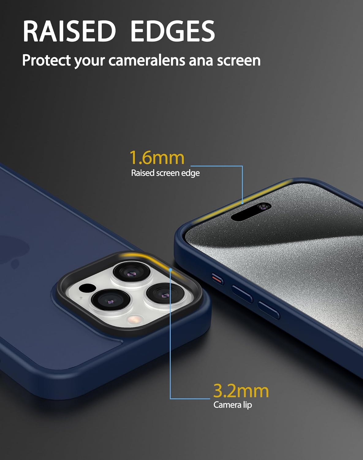 Foluu Funda delgada para iPhone 15 Pro Max 2023-2X protector de pantalla de vidrio templado y 2 protectores de lente de cámara, parte trasera de