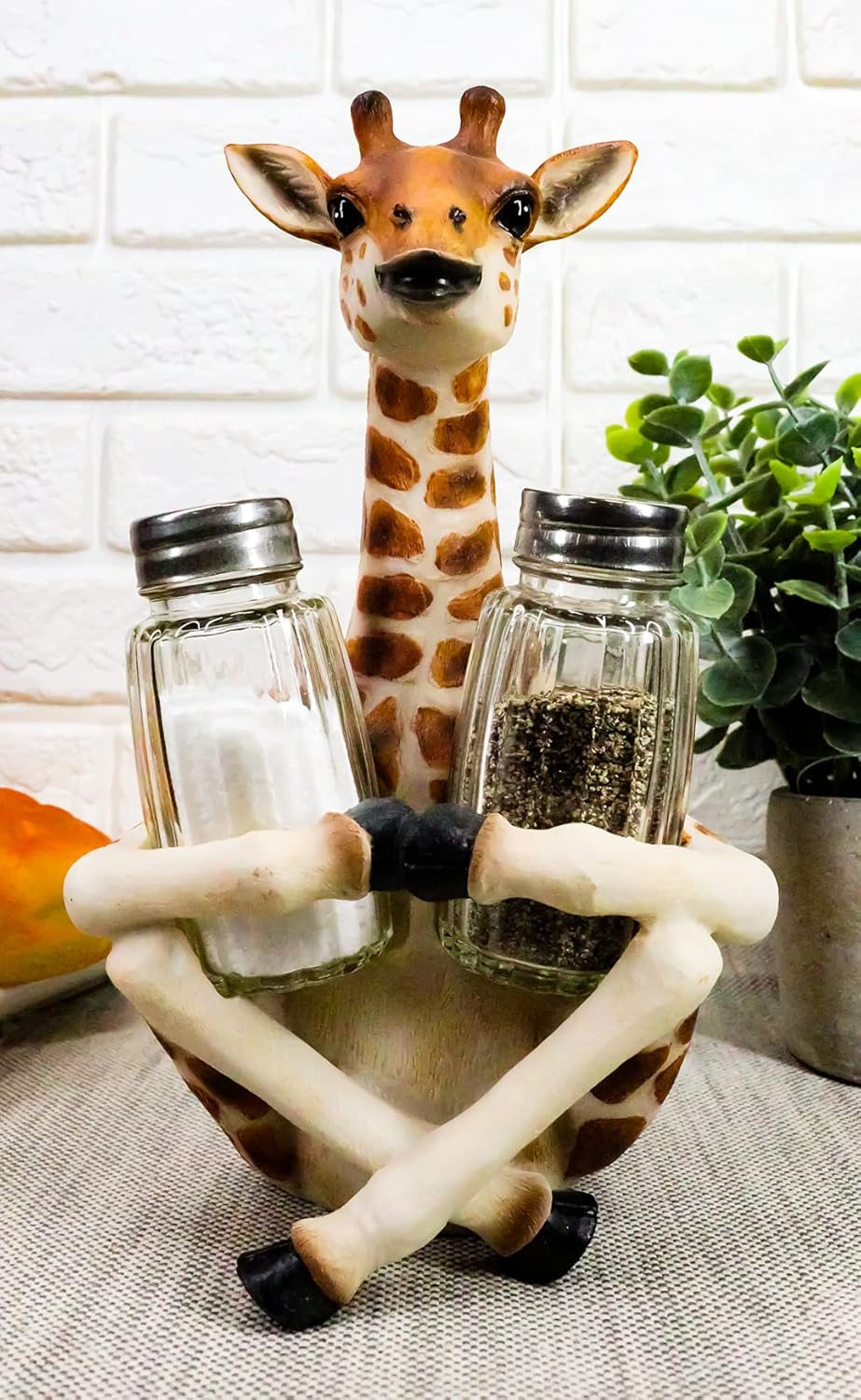 Ebros Gift Safari Adorable jirafa de lejano alcance salero y pimentero figura con cocteleras de cristal, cocina, comedor, decoración del hogar,