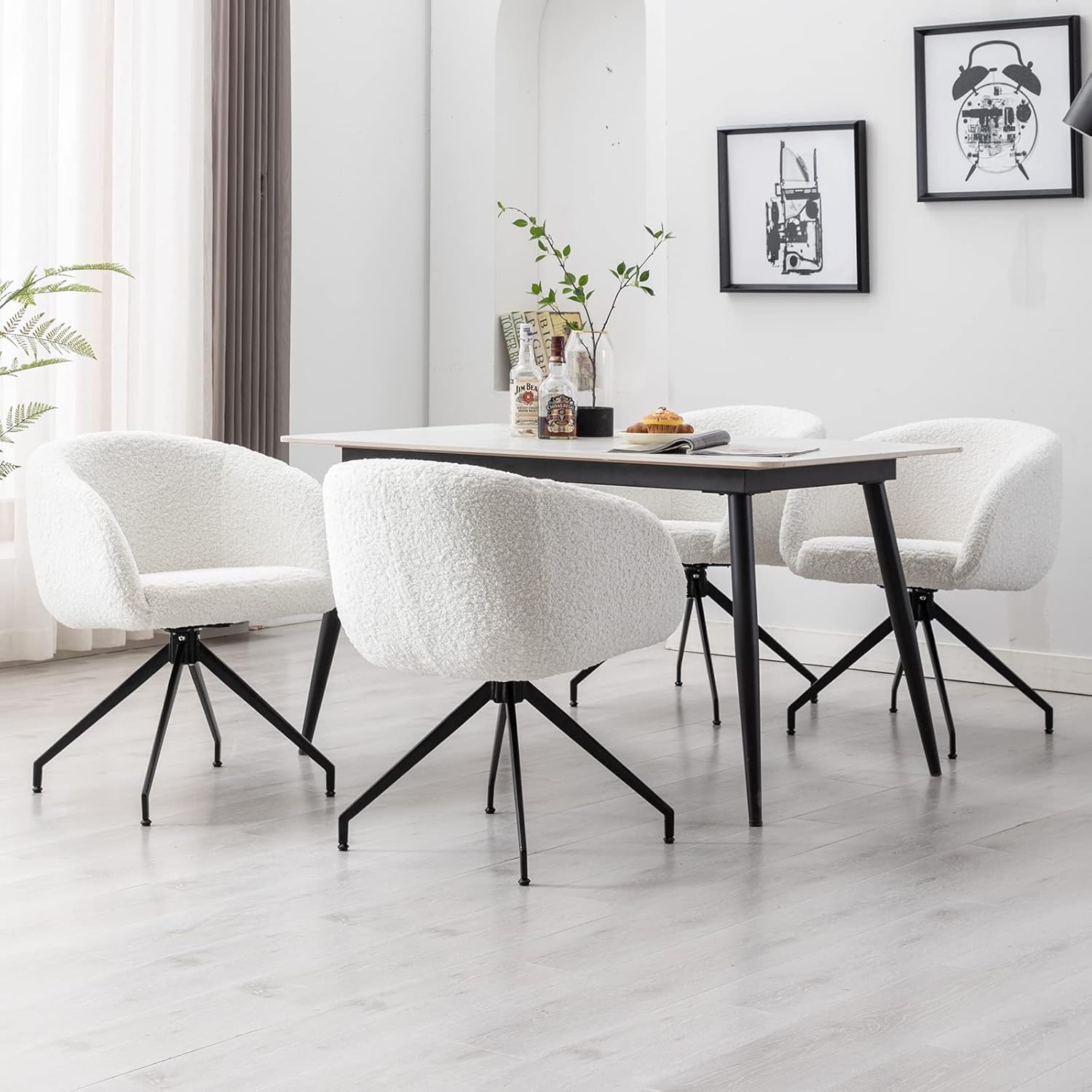 DUOMAY Juego de 2 sillas de comedor modernas con barril giratorio, tapizada de piel sintética, silla auxiliar de maquillaje con respaldo, silla de