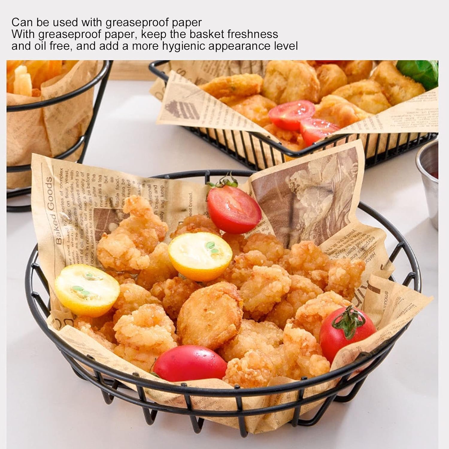 Juego de 2 cestas de acero inoxidable para papas fritas resistentes para aperitivos, bares, restaurantes, cestas de acero inoxidable (1)