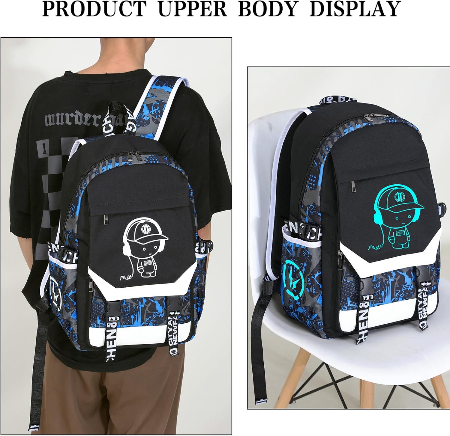 Mochila luminosa para niños, mochila para laptop de 15.6 pulgadas con EE. UU, Azul, Mochila luminosa
