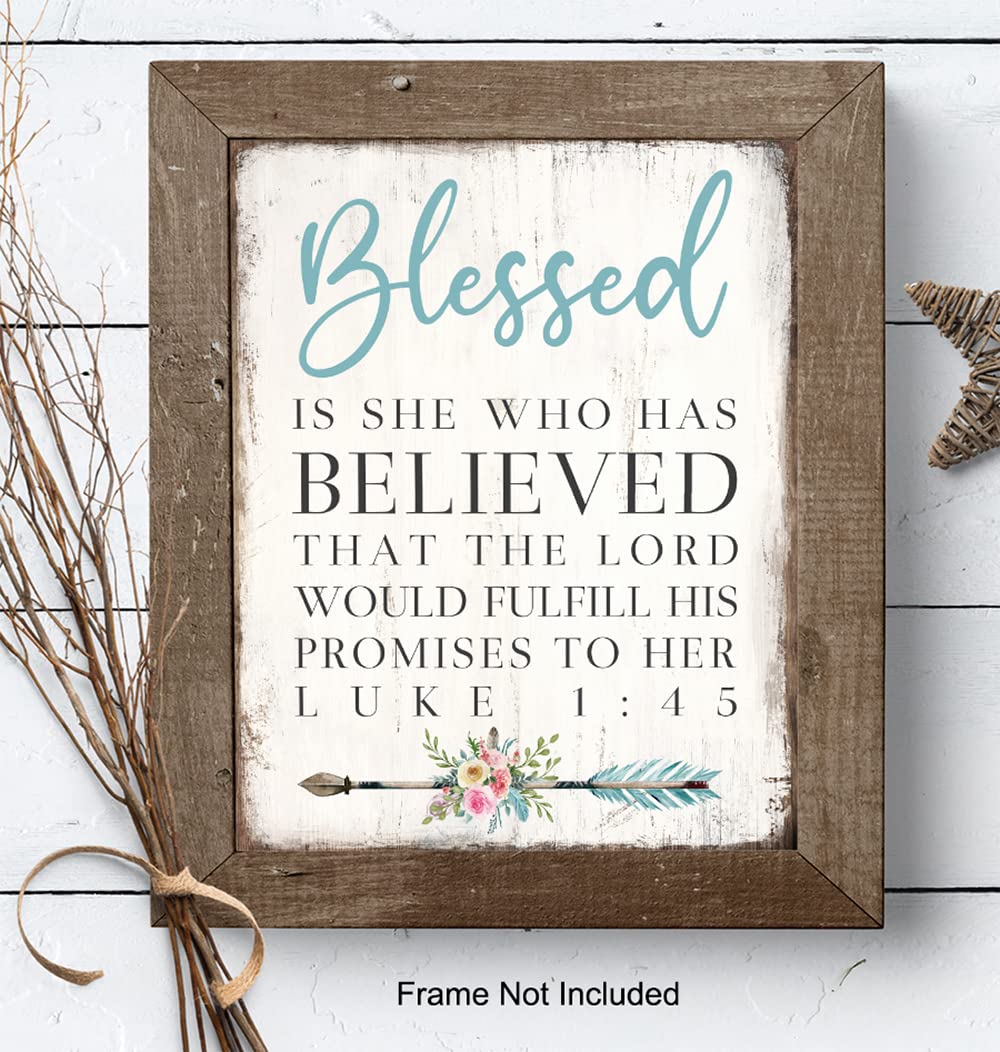 Inspirational Bible Verse Wall Art 11×14 – Motivational Bible Verses Wall Decor for Women – Blessed Is She Religious Art Print – spiritual Gifts for