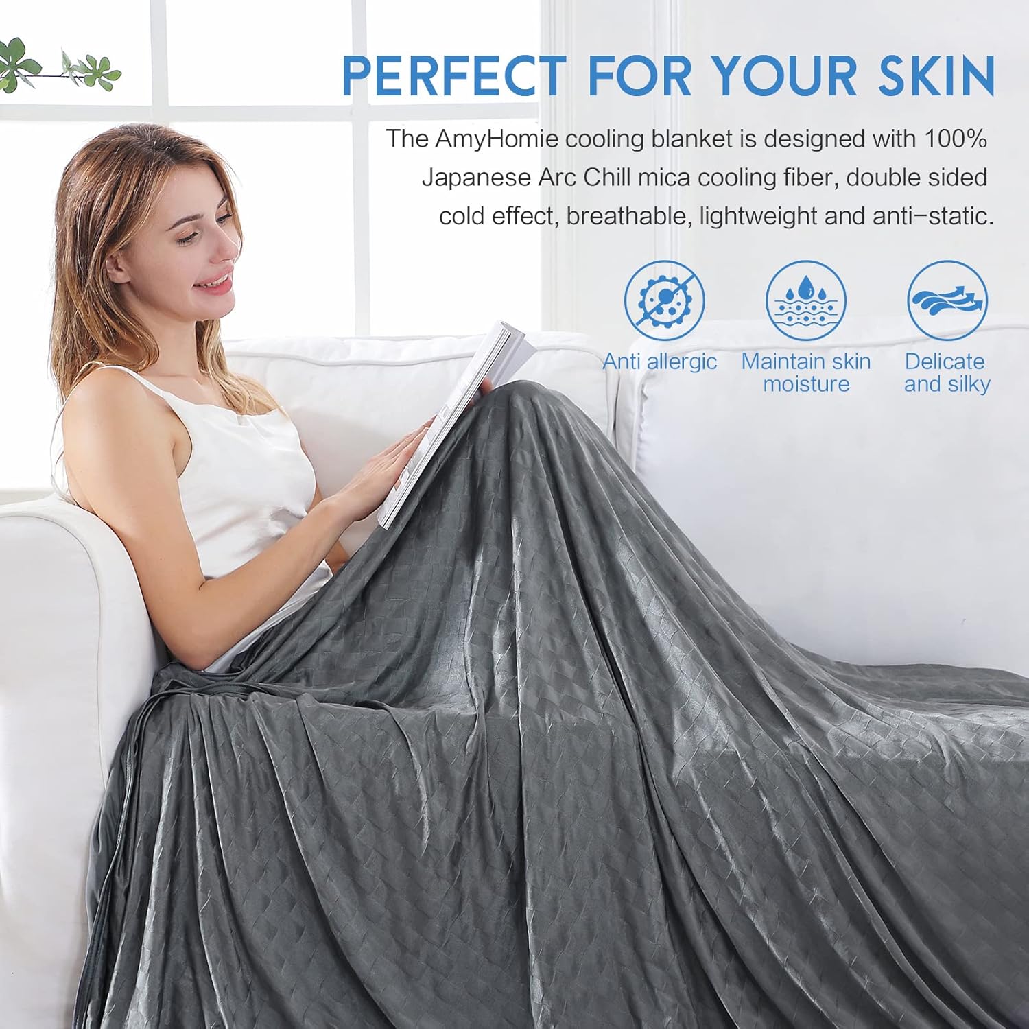 AmyHomie Arc-Chill Q-Max 0.5 de fibra fría, manta refrescante de verano con efecto frío de doble cara, manta ligera transpirable para personas que