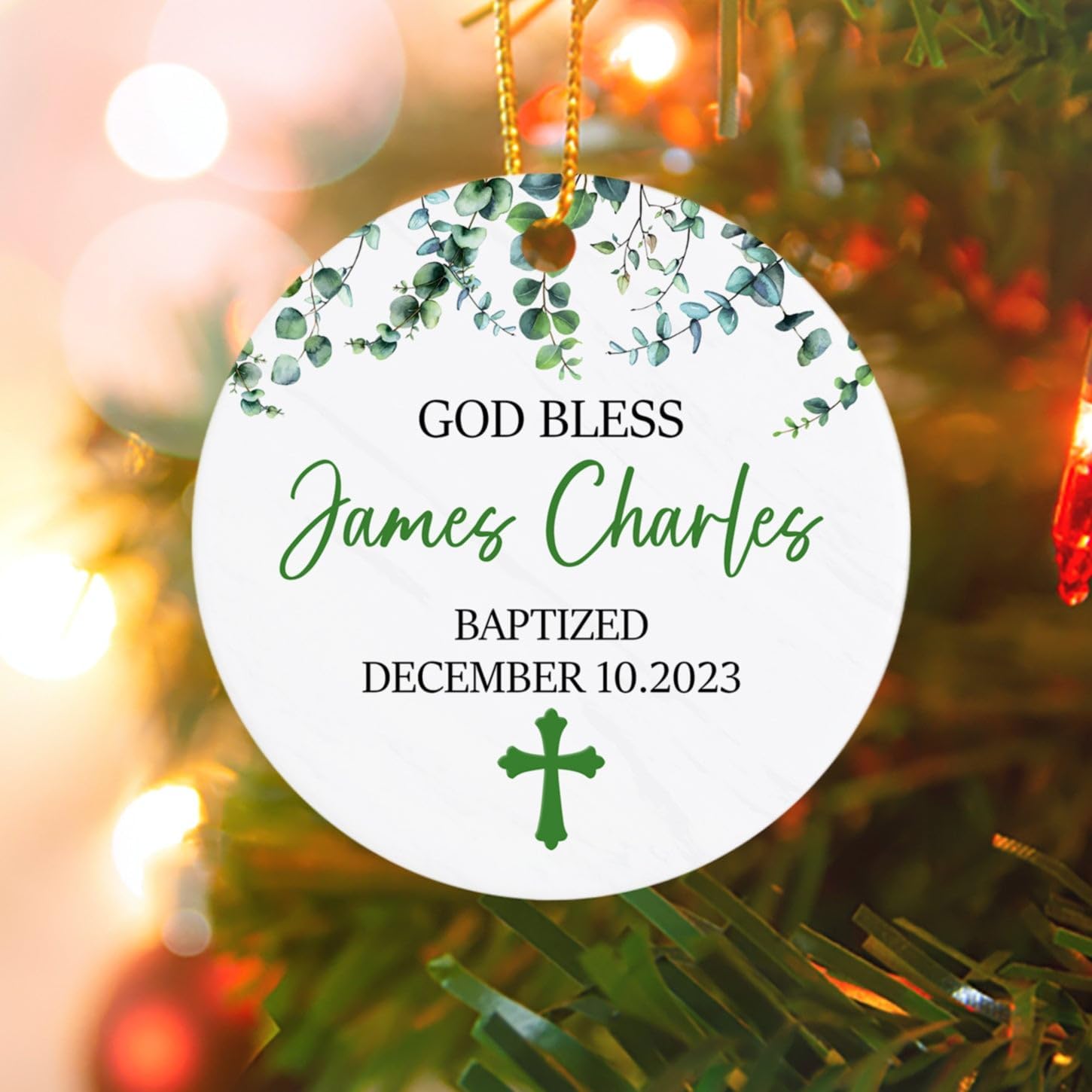 Adorno de Navidad personalizado de bautismo católico 2023, regalo de adorno bautizado de Dios bendiga, regalos de adorno bautizado para ahijado,
