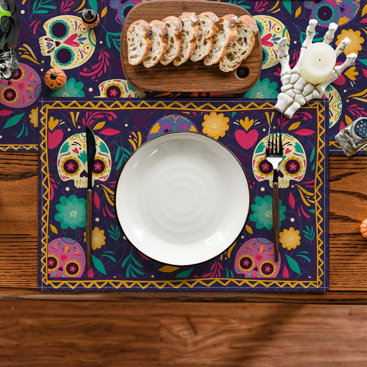 Artoid Mode Juego de 12 manteles individuales con diseño de caléndulas de acuarela con caléndulas y caléndulas del Día de los Muertos de 12 x 18