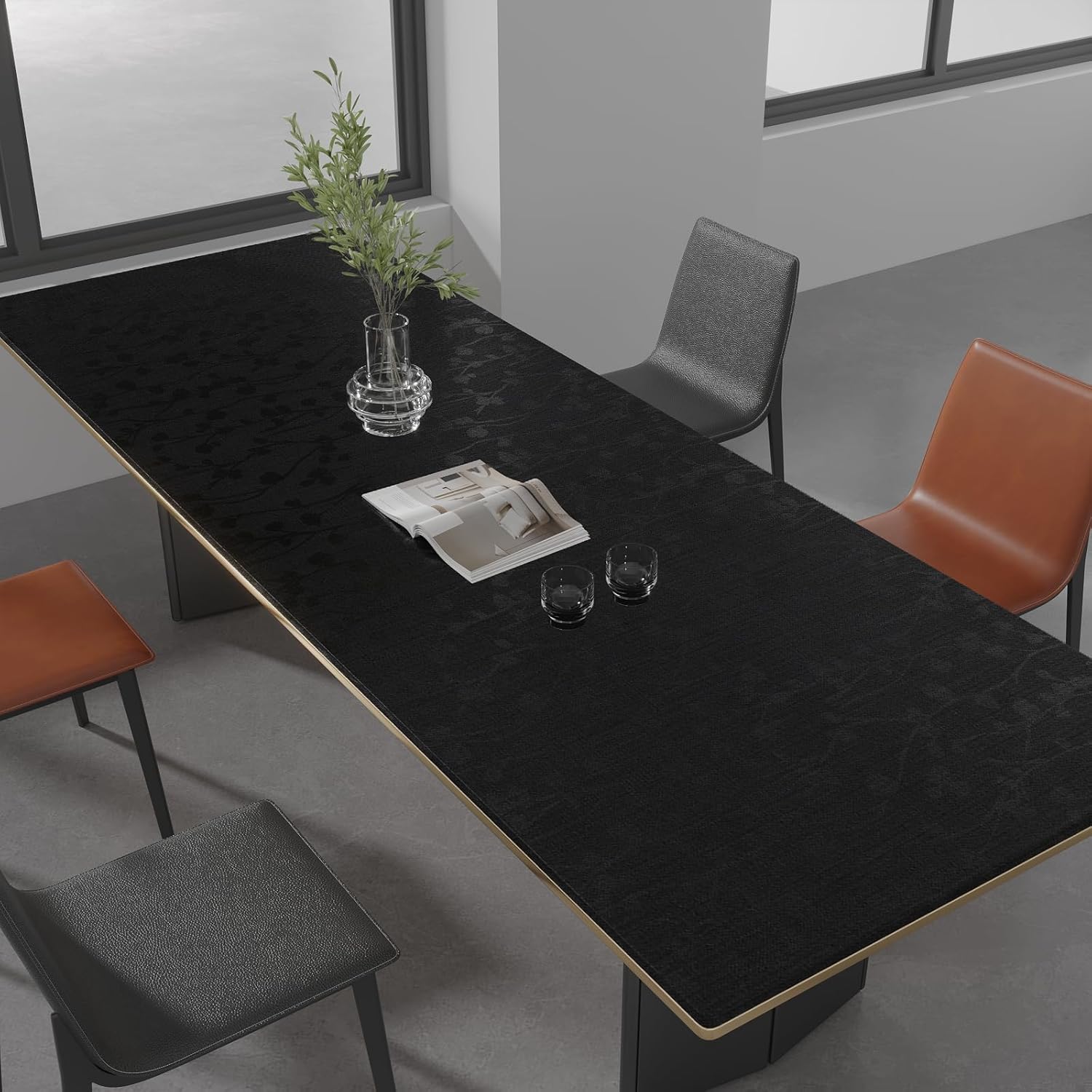 CHIHUT Papel tapiz negro para despegar y pegar, papel de contacto negro con relieve de seda, autoadhesivo, vinilo texturizado, decorativo,