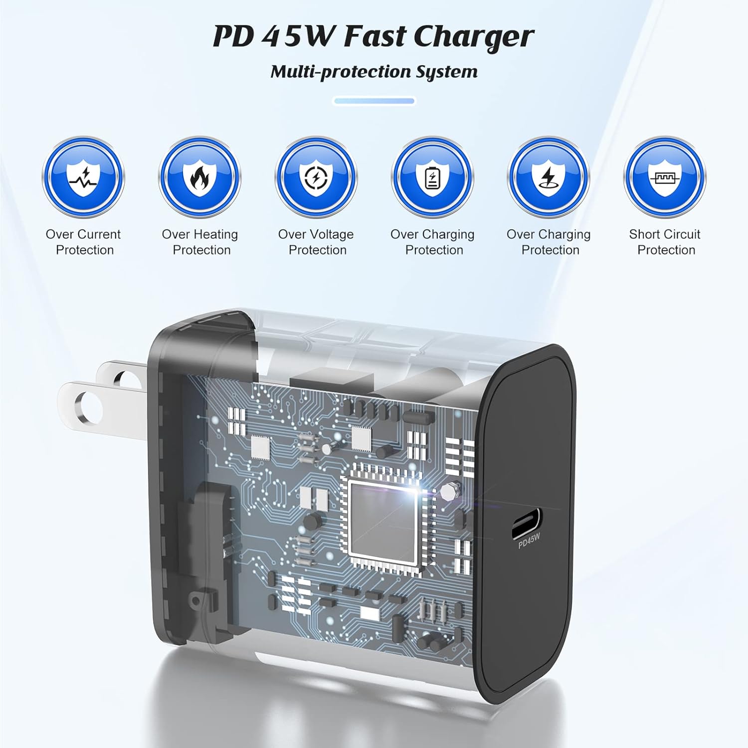 Paquete de 2 cargadores súper rápidos de 45 W tipo C, enchufe USB C de carga de pared y cable de cargador de teléfono Android de 6 pies para Samsung