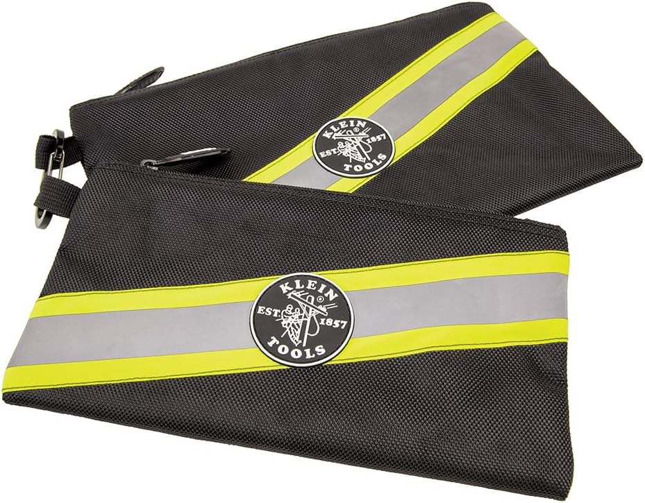 Klein Tools 55599 Bolsas con cremallera, bolsas de herramientas de alta visibilidad, tejido balístico 1680d resistente, negro, gris reflectante,