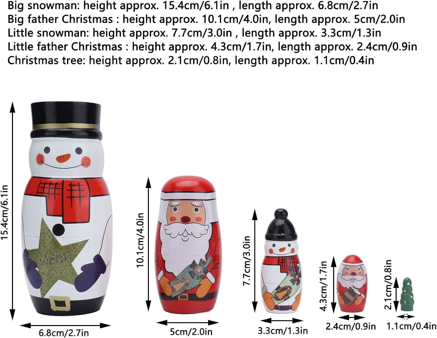 Juego de 5 muñecas rusas únicas de anidación, adornos navideños redondos brillantes, juguetes de anidación, regalos festivos para decoración
