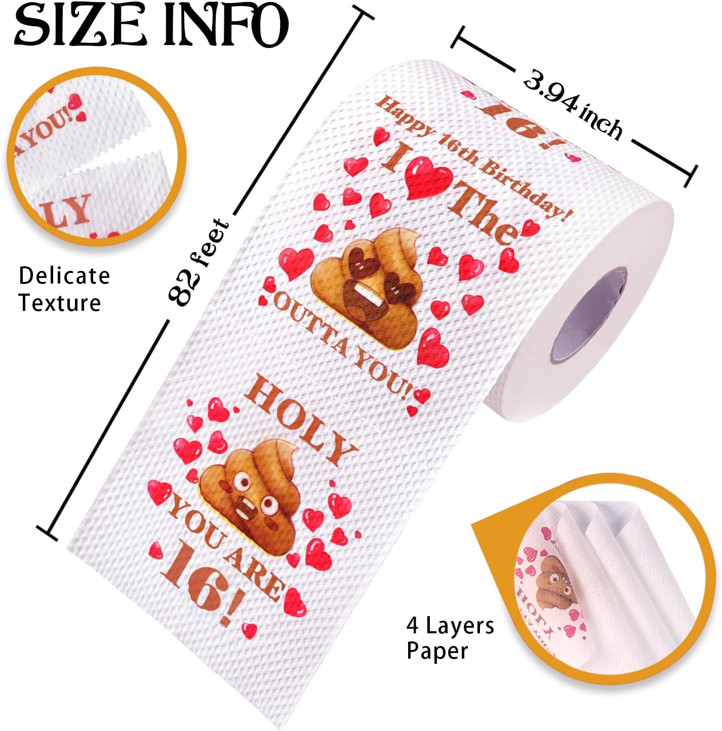 Regalos de cumpleaños número 16 para niñas y niños, papel higiénico de broma feliz de 4 capas, decoraciones de cumpleaños 16 para hija e hijo,
