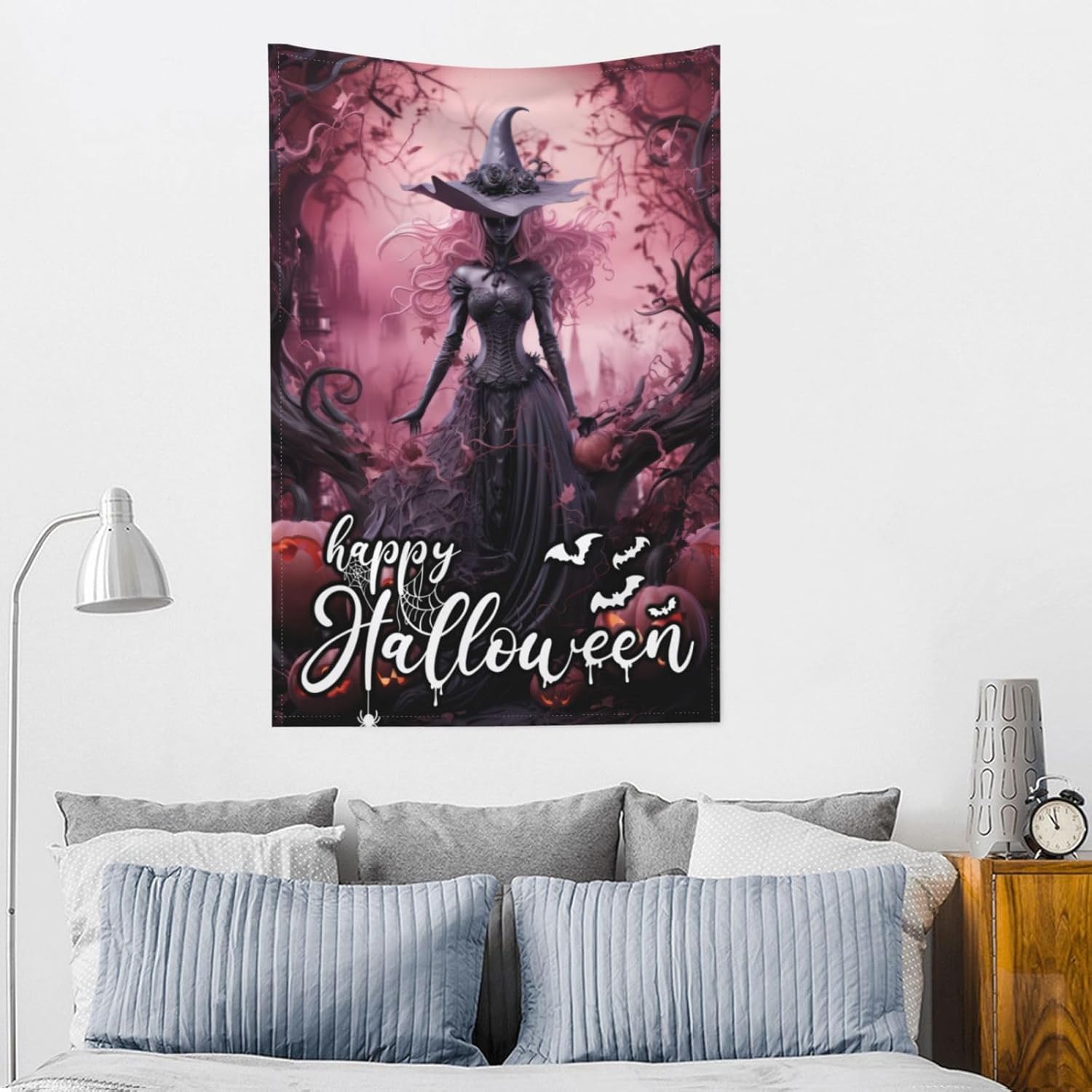 Tapiz decorativo de pared de Halloween, de 80 x 60 pulgadas, de color rosa, castillo de Halloween, decoración para colgar en la pared, tapiz