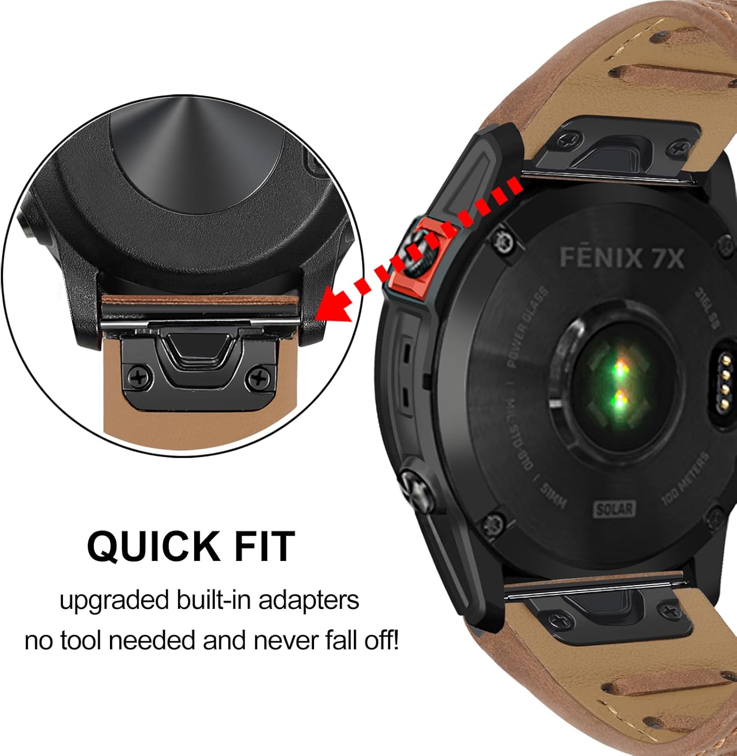 TRUMiRR Correa de reloj para Fenix 7X Pro Sapphire Solar  6X Pro  5X Plus, correa de reloj de piel de 1.024 in con patrón en V para Garmin Instinct