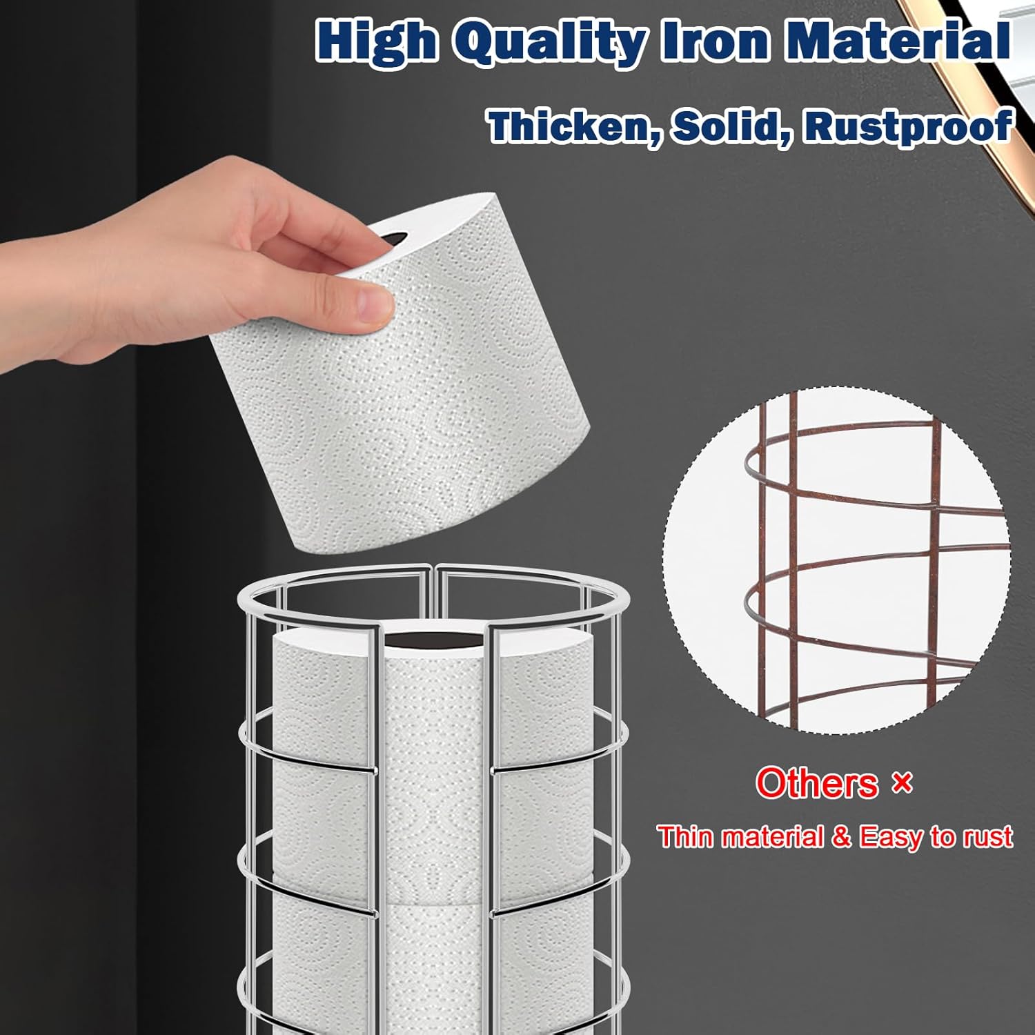 NearMoon Soporte organizador de papel higiénico, almacenamiento de 3 rollos de papel higiénico, accesorio de baño de metal, soporte de rollo