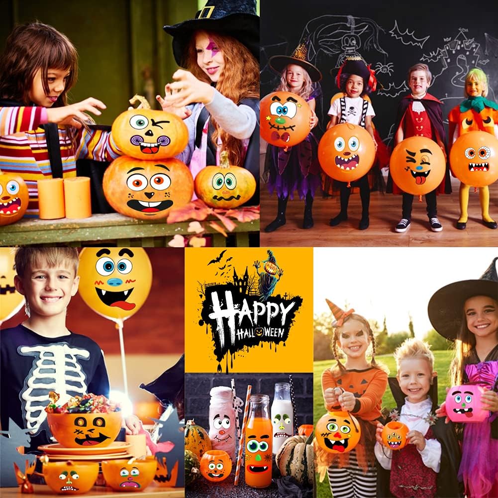 Calcomanías decorativas de calabaza de Halloween, 26 hojas, 56 calcomanías faciales en total, kit de manualidades de pintura de calabaza, decoración