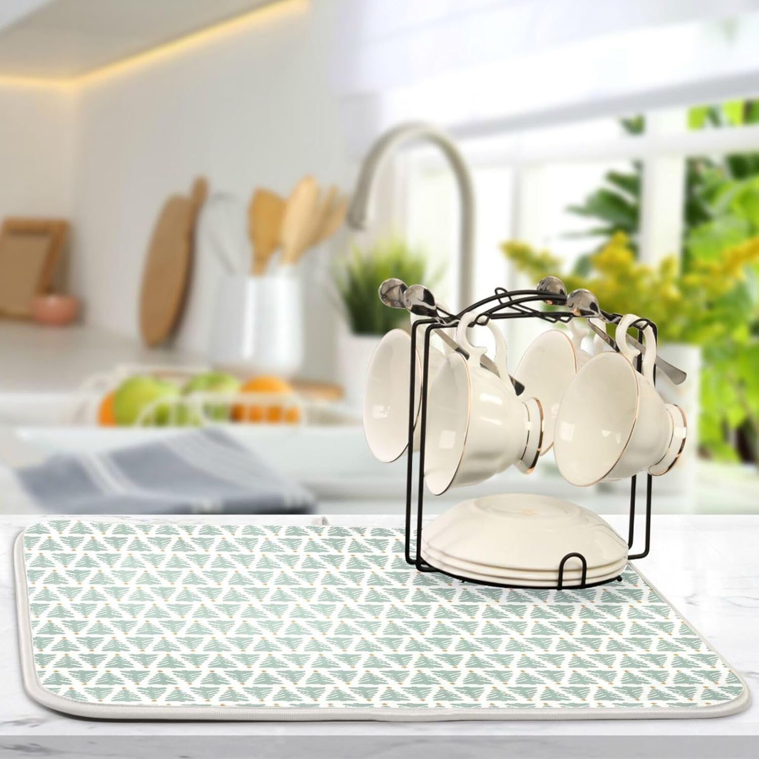 Christmas Tree Triangle Dish Mat Washnable Absorbent Drying Mat For Kitchen Counter Countertop Mat Tapete Para Cocina 16” x 18”