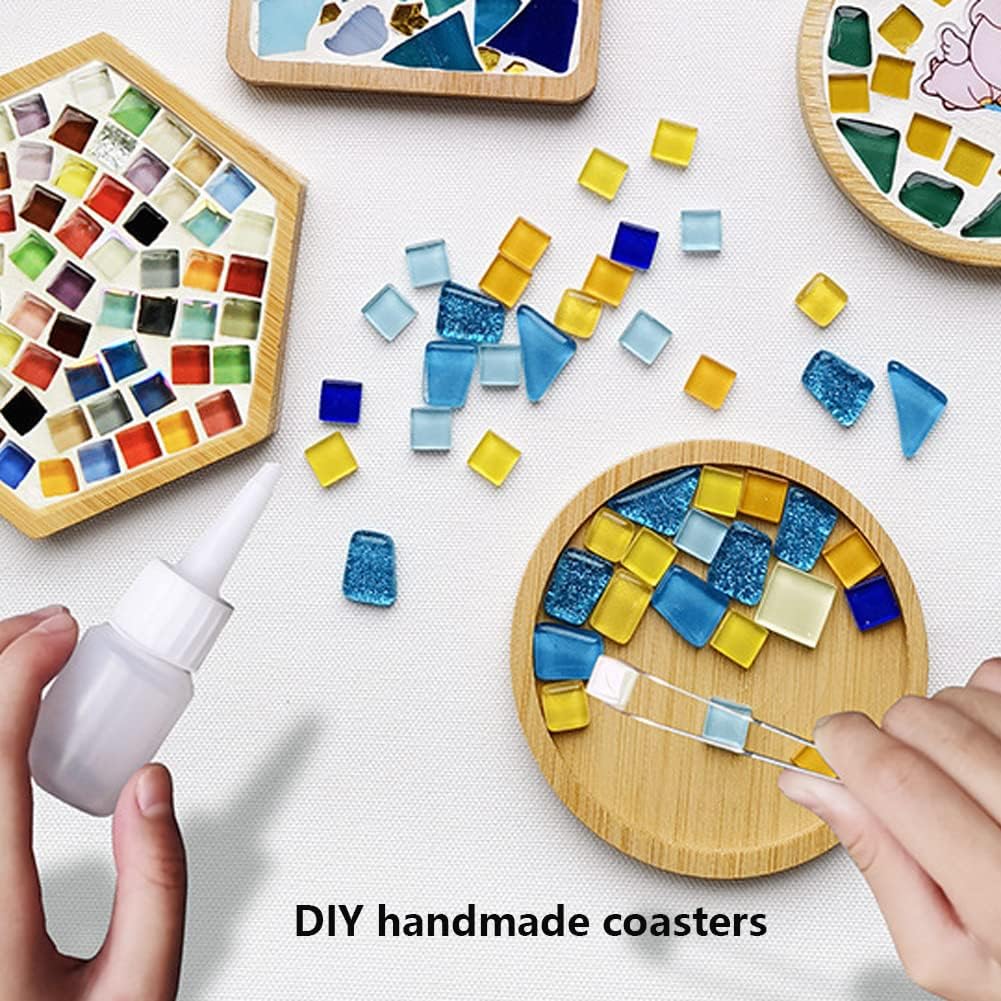 Azulejos de mosaico de vidrio, artesanías de madera para adultos, paquete de materiales de color mixto, kit de 2 piezas, decoración del hogar, regalo