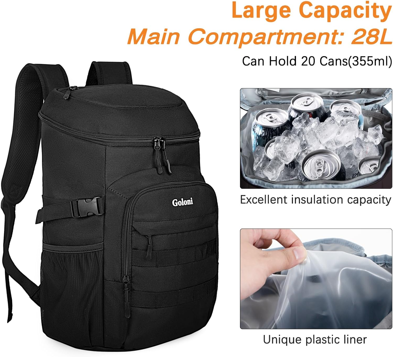 Mochila enfriadora con forro extraíble, a prueba de fugas, aislada, pequeña mochila de almuerzo para hombres, trabajo con abridor de botellas