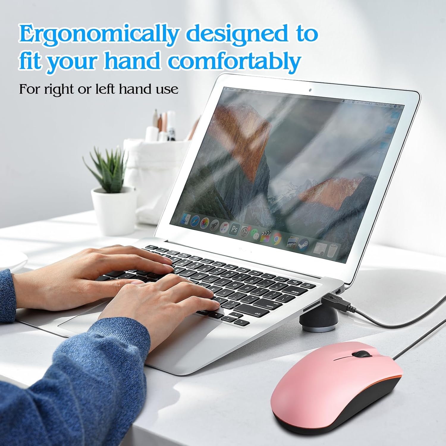 Ratón con cable, mouse USB con cable para mano derecha o izquierda, mouse ergonómico de computadora con clics duraderos para PC, computadora,
