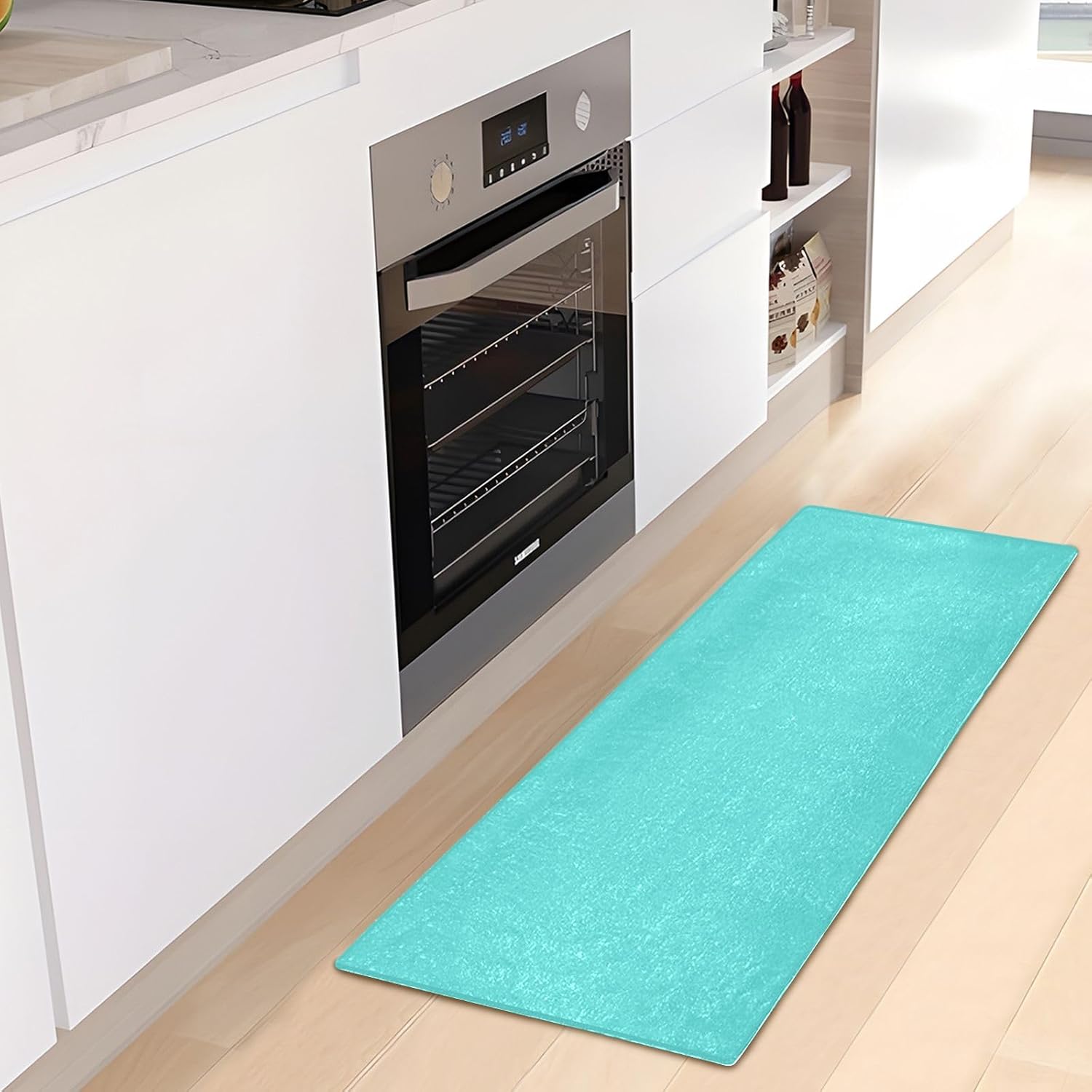 Tapete de baño de color turquesa mediano, lavable a máquina, tapete absorbente con respaldo de goma, 39 x 20 pulgadas