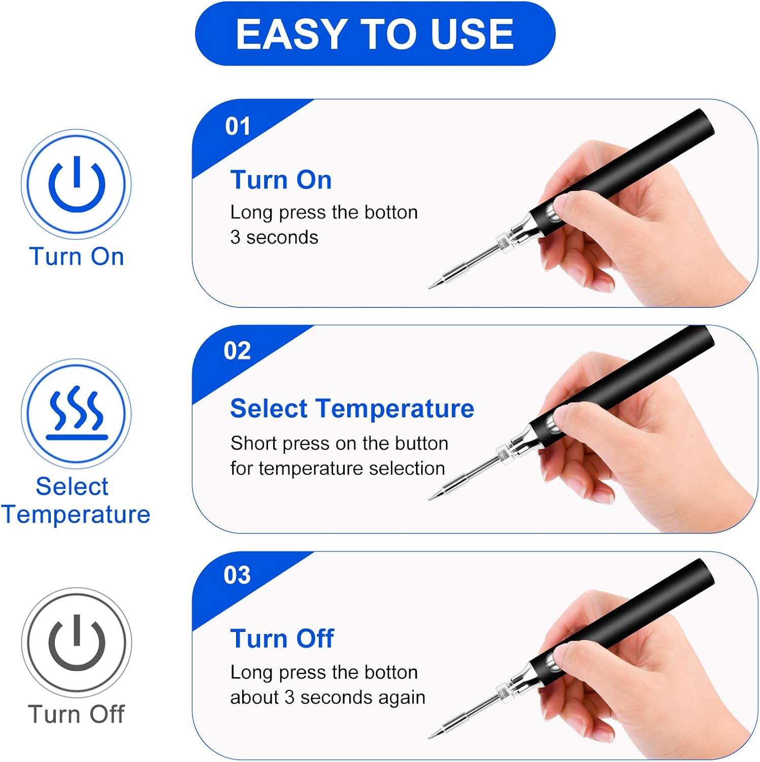 Kit de soldador inalámbrico, soldador inalámbrico portátil recargable por USB, kit de herramientas de 3 ajustes de temperatura para reparación de