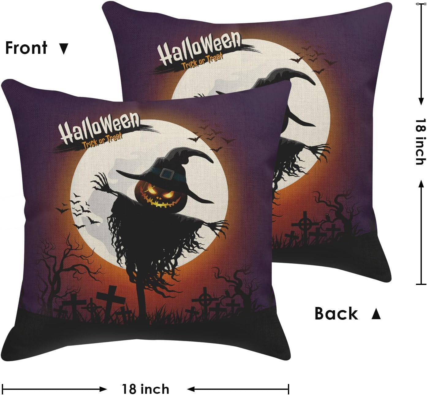 Arttown Juego de 2 fundas de almohada cuadradas de lino de 18 x 18 pulgadas, diseño de calabaza, luna, otoño, búho, decoración del hogar y almohadas