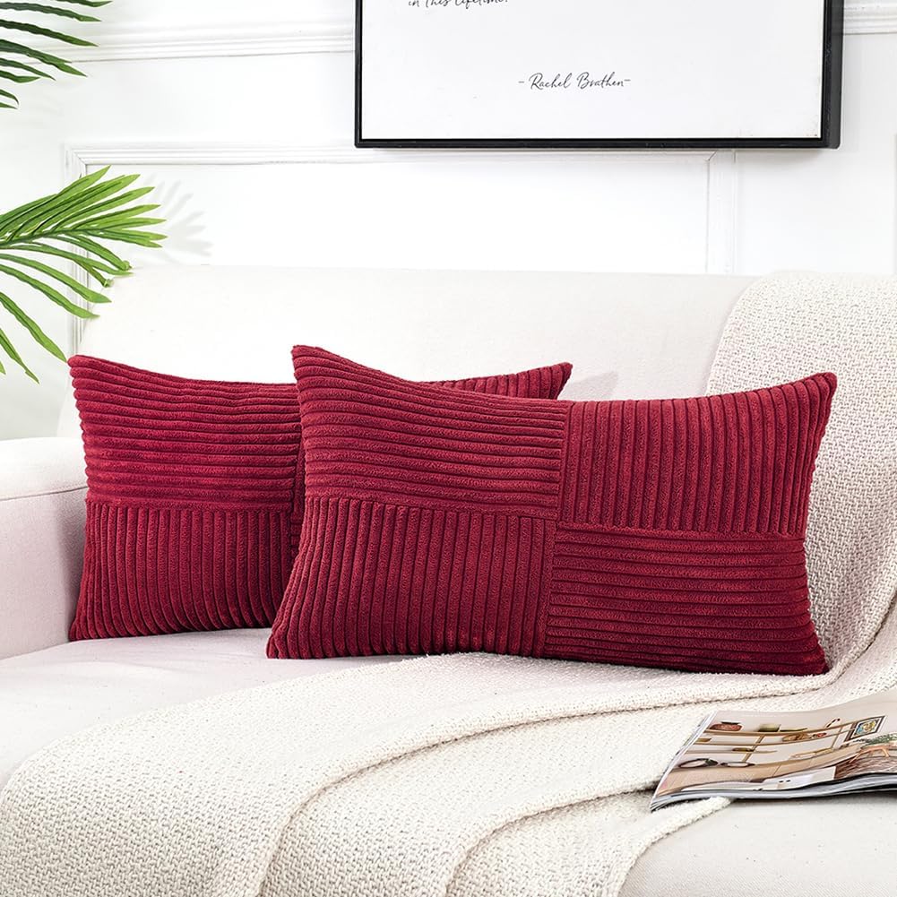 Fancy Homi Fundas de almohada decorativas lumbares color burdeos de 12 x 20 pulgadas para sala de estar, sofá cama, decoración bohemia para el