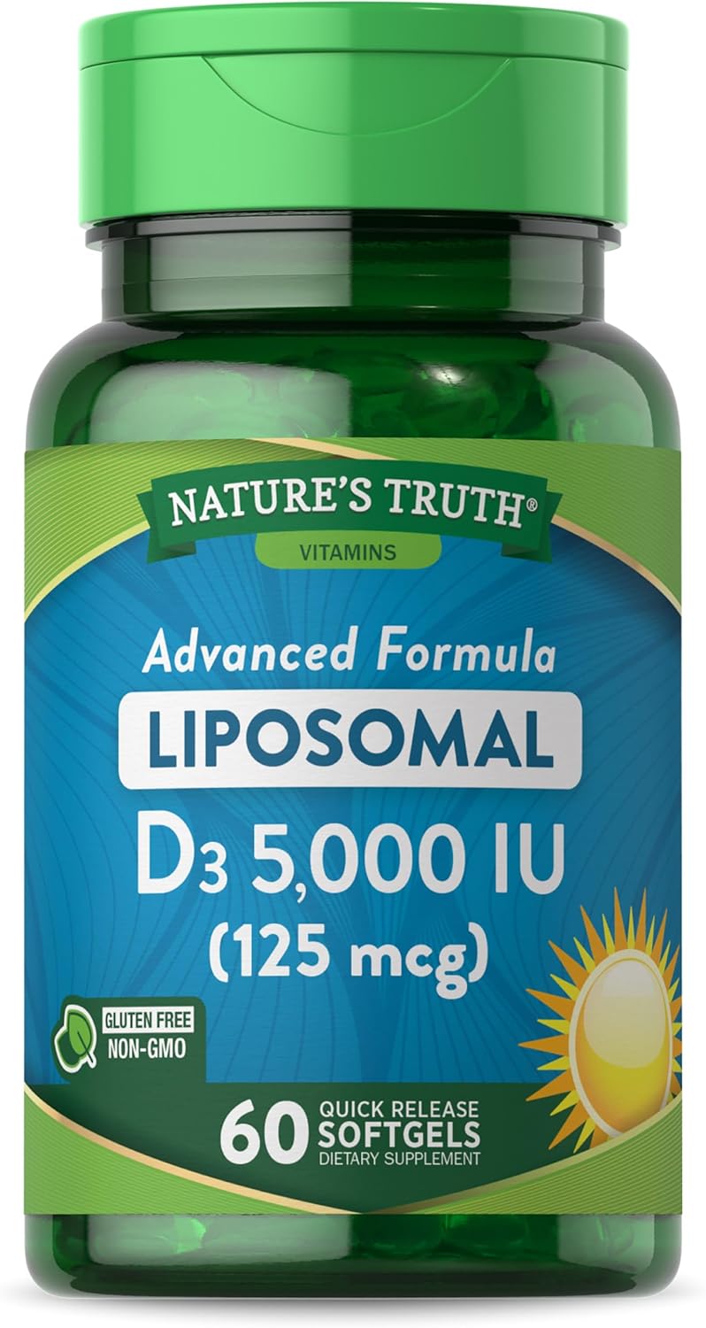 Nature’s Truth Vitamina liposomal D3  5000 UI  60 cápsulas blandas  Suplemento sin OMG y sin gluten