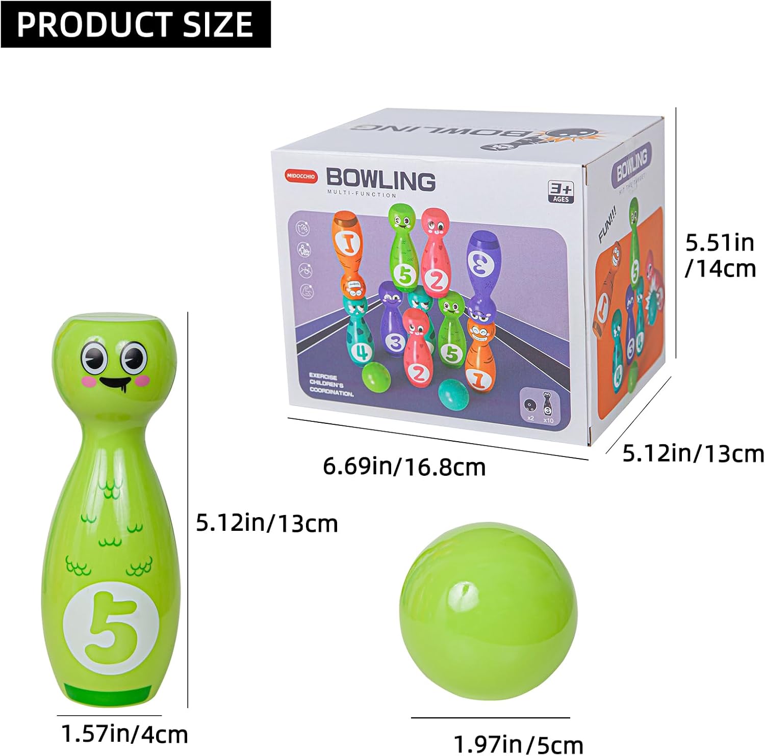 Juego de bolos para niños de 2 a 5 años, incluye 10 pines de plástico y 2 bolas, juegos de actividades en interiores, regalos de cumpleaños para