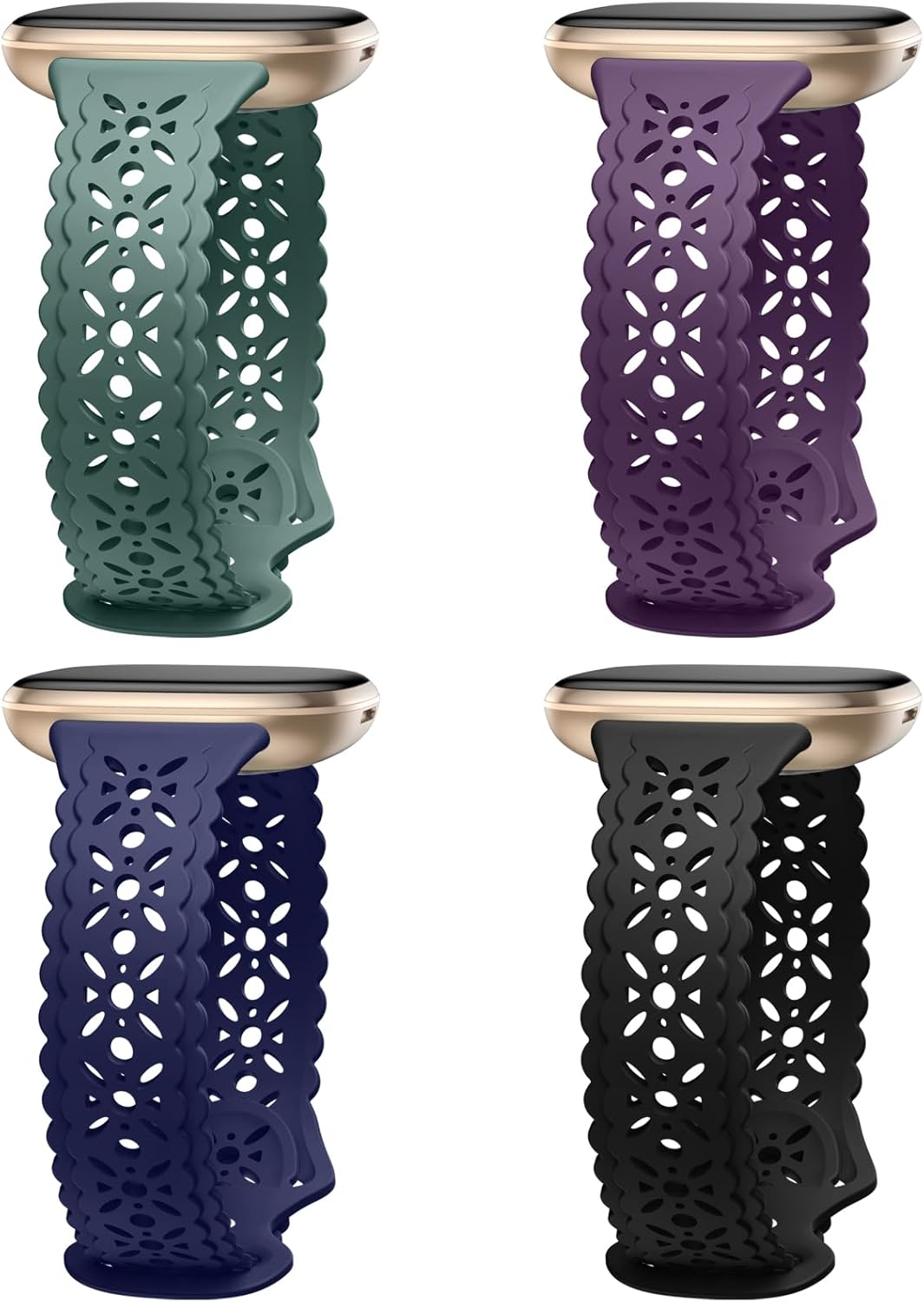 Dirrelo Paquete de 4 correas de silicona de encaje compatibles con Fitbit SenseFitbit Versa 3 bandas mujeresFitbit Versa 4 bandasSense 2 bandas,