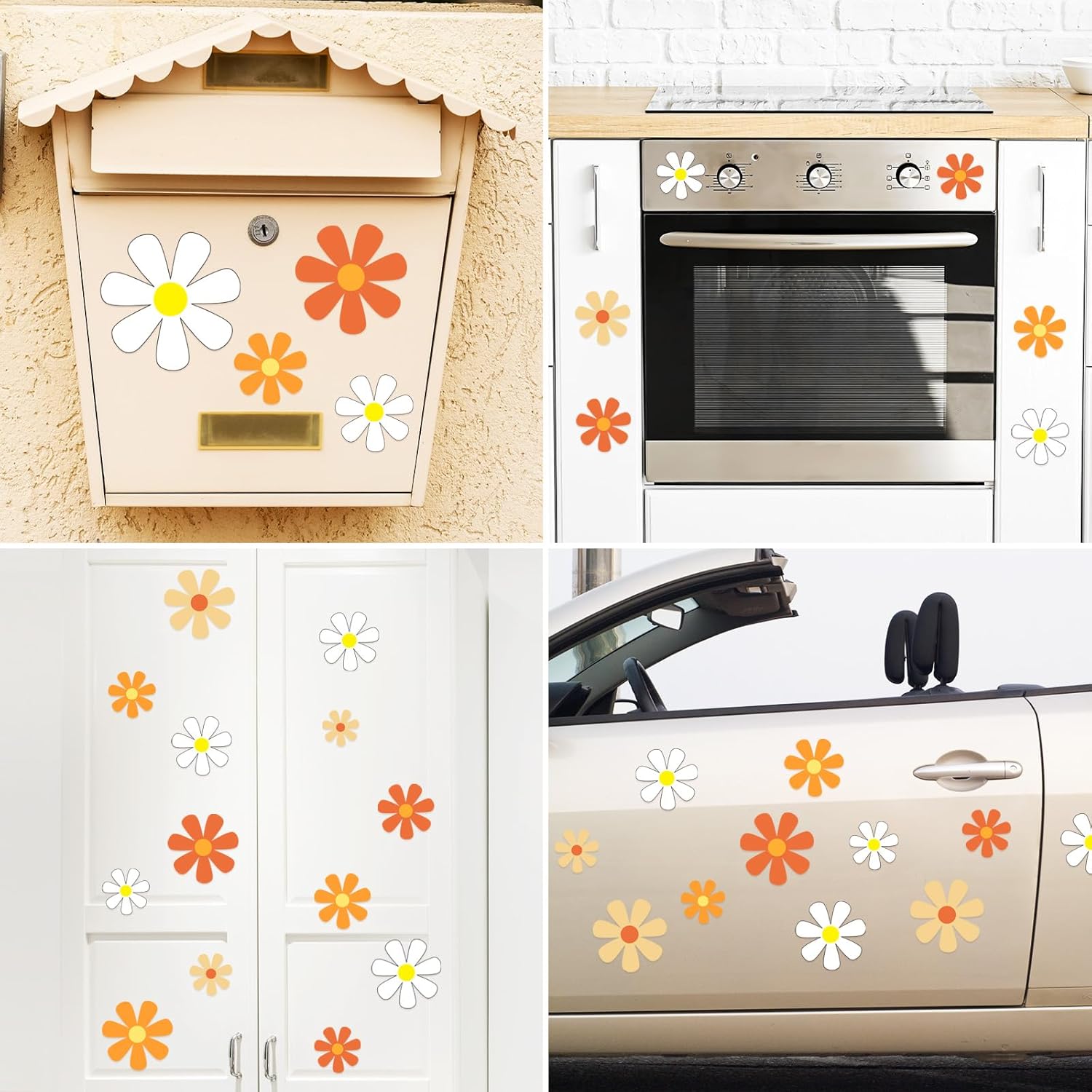 Whaline Imán de flores para automóvil, diseño de flor hippie, diseño de margarita, imán de recorte retro magnético hippie, imanes de nevera para