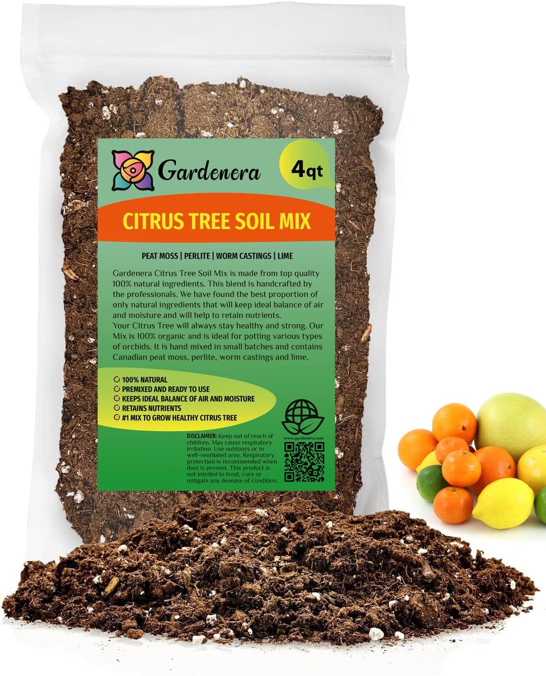 Mezcla de tierra prémium para macetas de árboles de cítricos, 4 cuartos de galón, mezcla especial para naranjas de interior, limones, limas y más