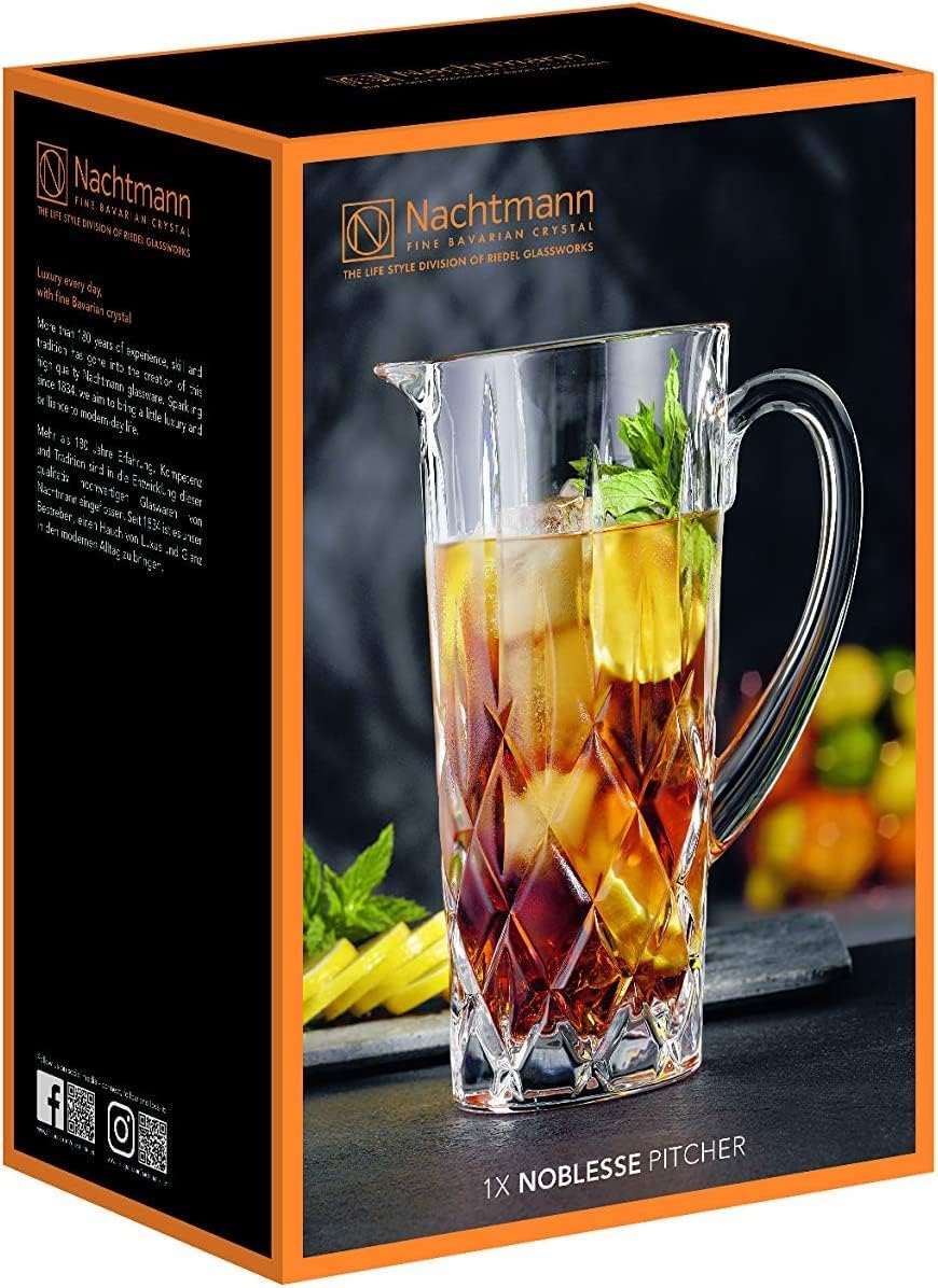 Nachtmann Noblesse Collection – Jarra transparente con boquilla y asa, ideal para agua, té helado, jugo, ponche de frutas y bebidas, 42 onzas