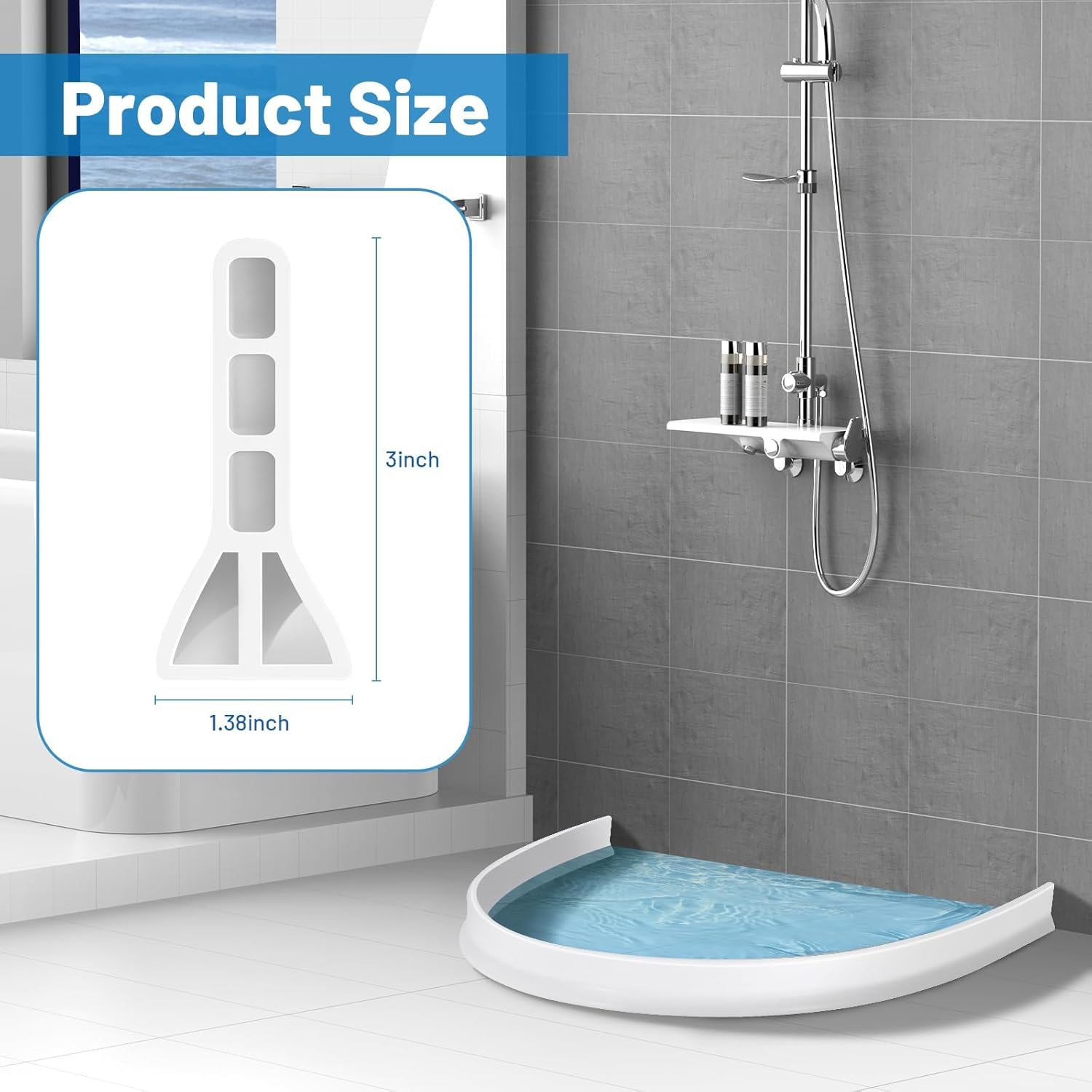 Presa de agua de umbral de ducha de 3 pulgadas de alto, 67 pulgadas de largo, plegable, protección contra salpicaduras de agua de ducha