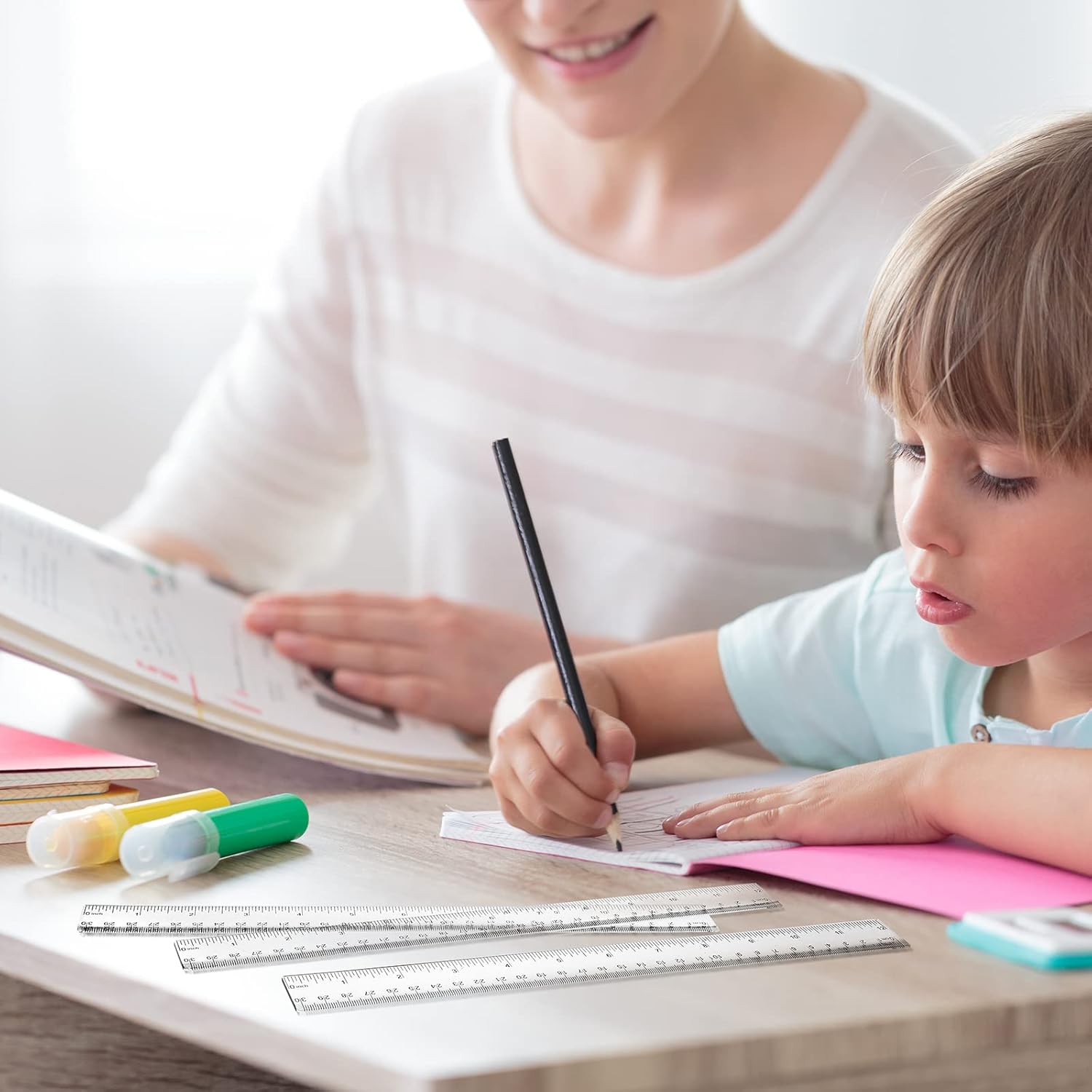 100 reglas transparentes de 12 pulgadas, regla recta con pulgadas y regla métrica transparente, medición a granel para estudiantes, niños, aula,