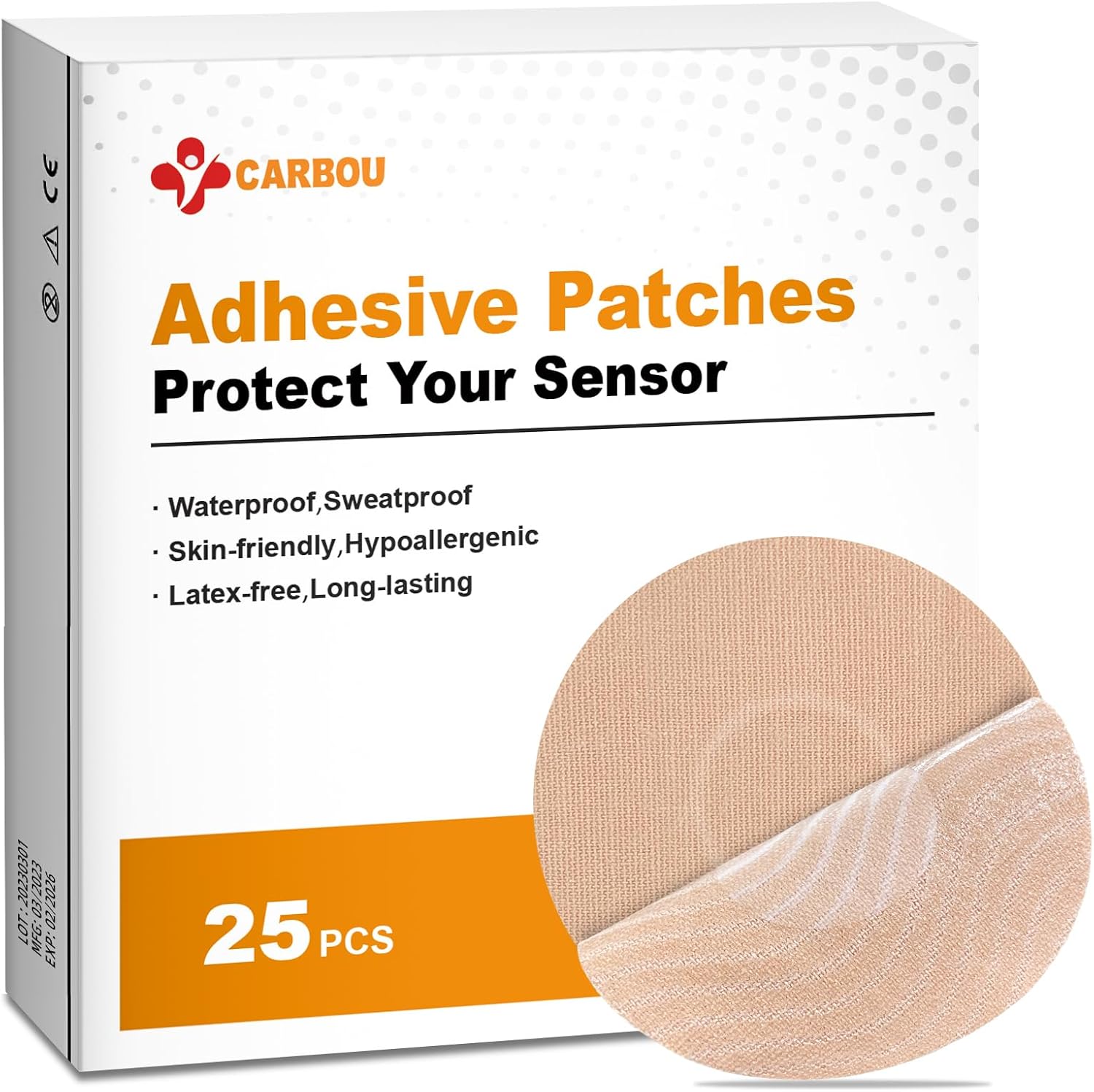 Carbou Parches adhesivos Freestyle, 25 parches transpirables impermeables para sensor CMG para Libre, Enlite, Guardian, cubiertas de sensor