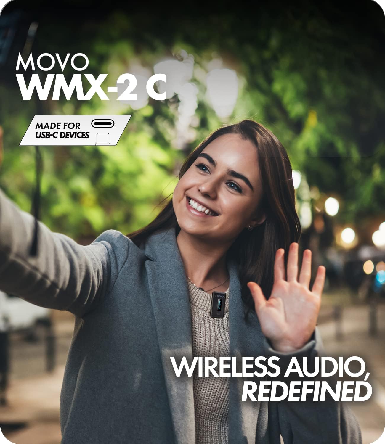 Movo WMX-2-C Micrófono inalámbrico para Android con estuche de carga, micrófono Bluetooth para micrófono de solapa Android, micrófono de solapa