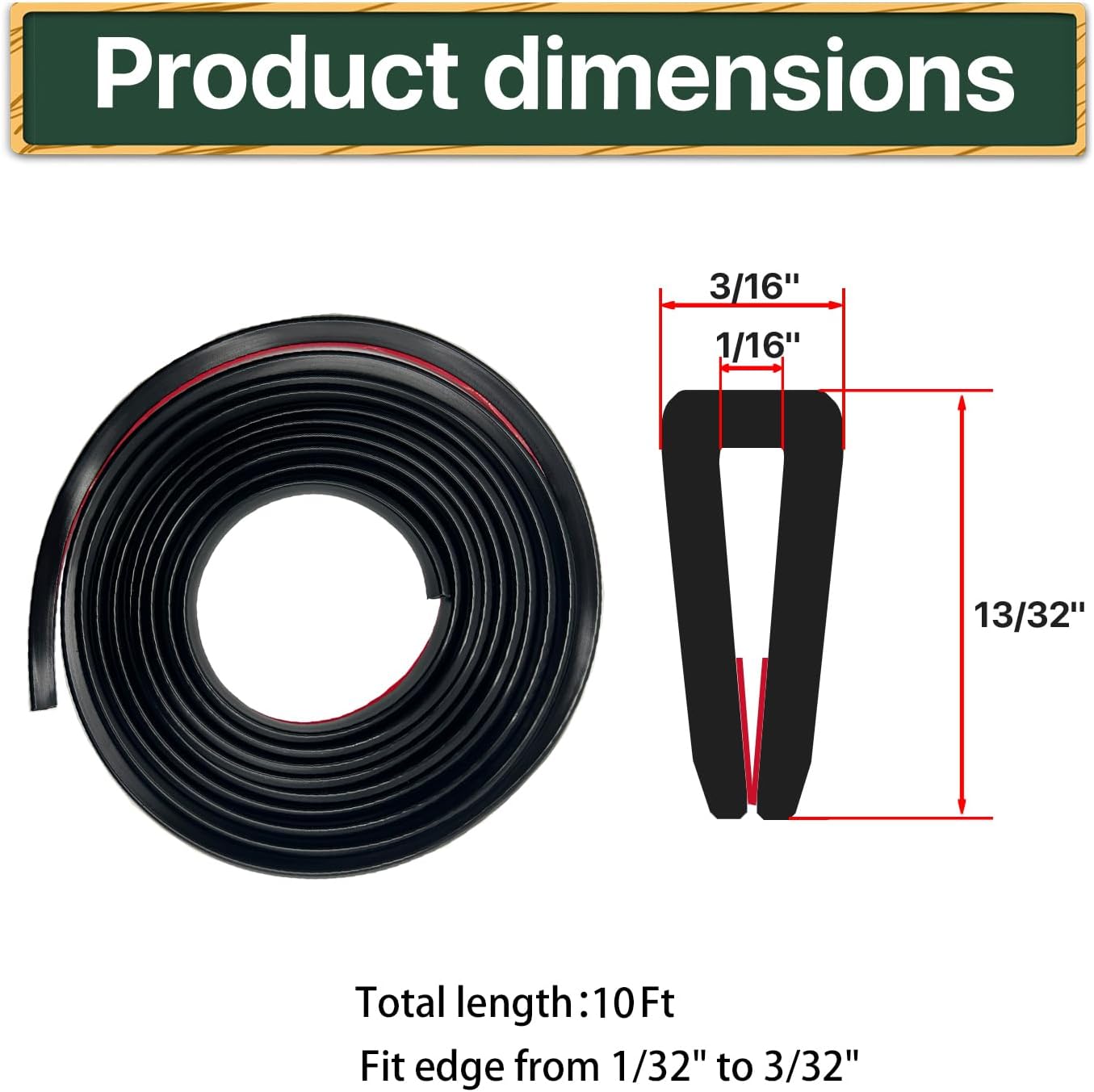 Borde de goma, borde autoadhesivo de canal en U, protector de borde de chapa metálica, borde de ajuste de 132 a 332 pulgadas, para esquinas de mesa,