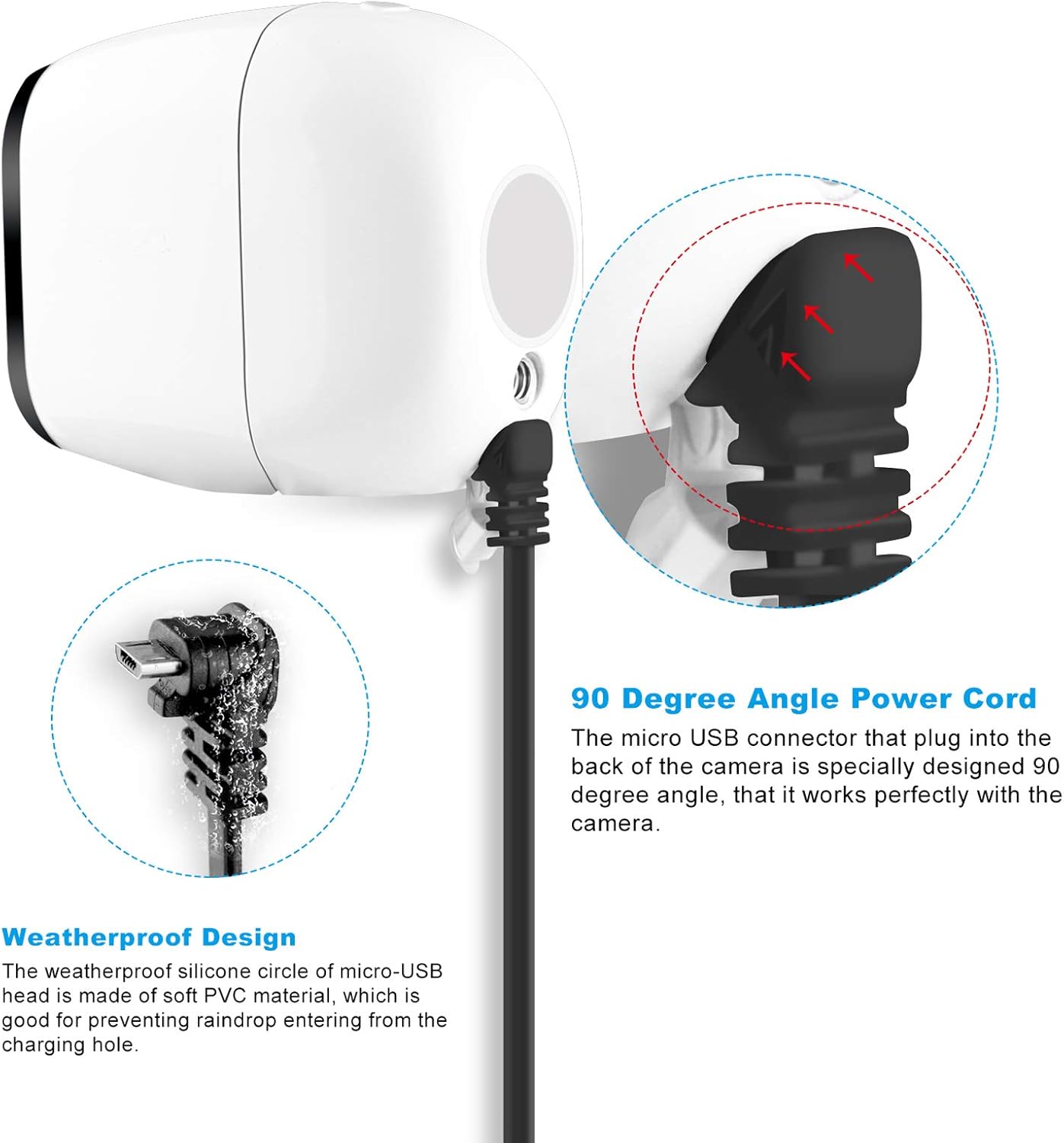 Cable de alimentación de exterior resistente a la intemperie de 40 pies para Arlo Pro y Arlo Pro 2, con adaptador de corriente de carga rápida 3.0