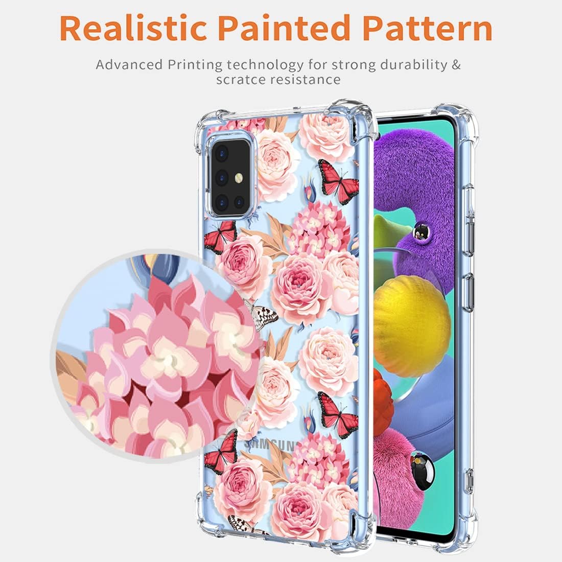 Funda para Galaxy A51 4G, SM-A515U, transparente, con diseño de TPU suave, absorción de golpes, diseño floral, delgada, funda protectora para