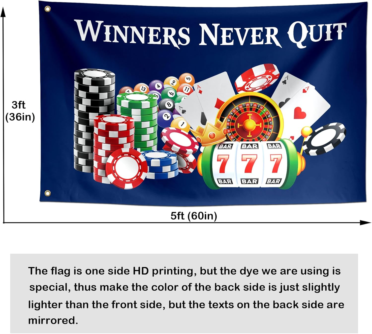 Winners Never Quit Banderas divertidas Meme Cool Flags Banner de 3 x 5 pies Room Guys College Dormitorio Cueva de Hombre Decoración de pared para