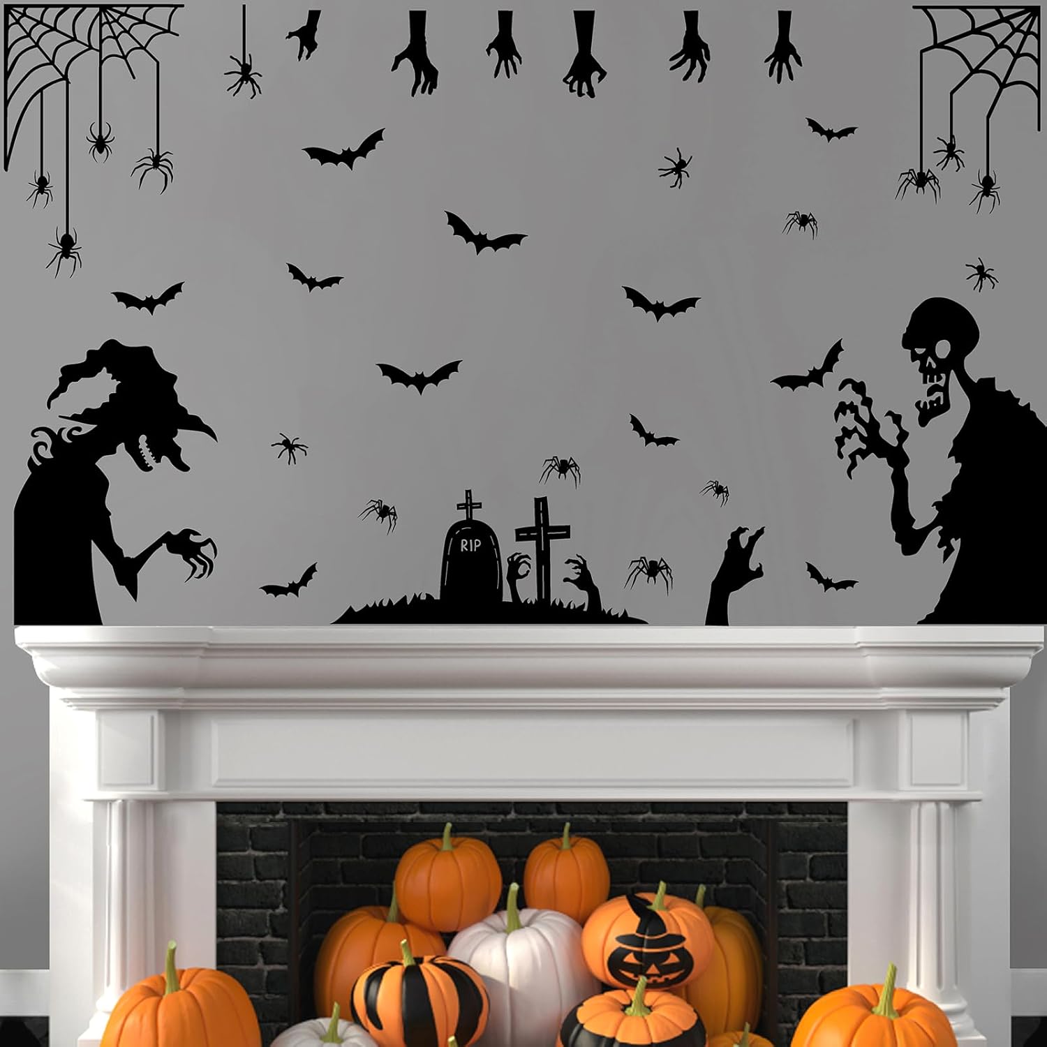 Calcomanías grandes de pared de Halloween, murciélagos de Halloween, calcomanías de pared de araña de vinilo, calcomanías de pared extraíbles de