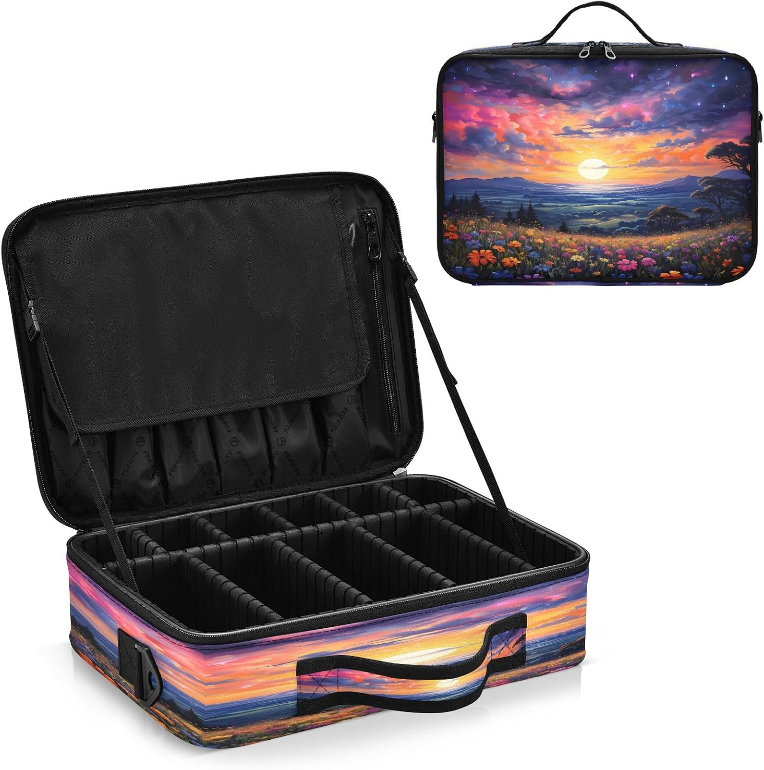 Sunset Prairie Flowers travel cosmetics bag toiletry bag travel toiletry bag for women makeup bag with compartments neceser de viaje para mujer men