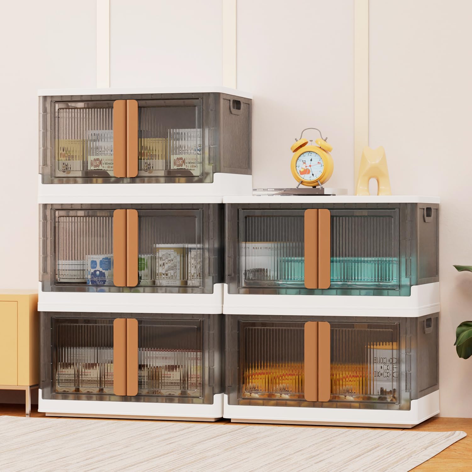 Contenedores de almacenamiento con tapas, contenedores de almacenamiento plegables con puerta, 5 x 34 cuartos de galón de plástico para organizador