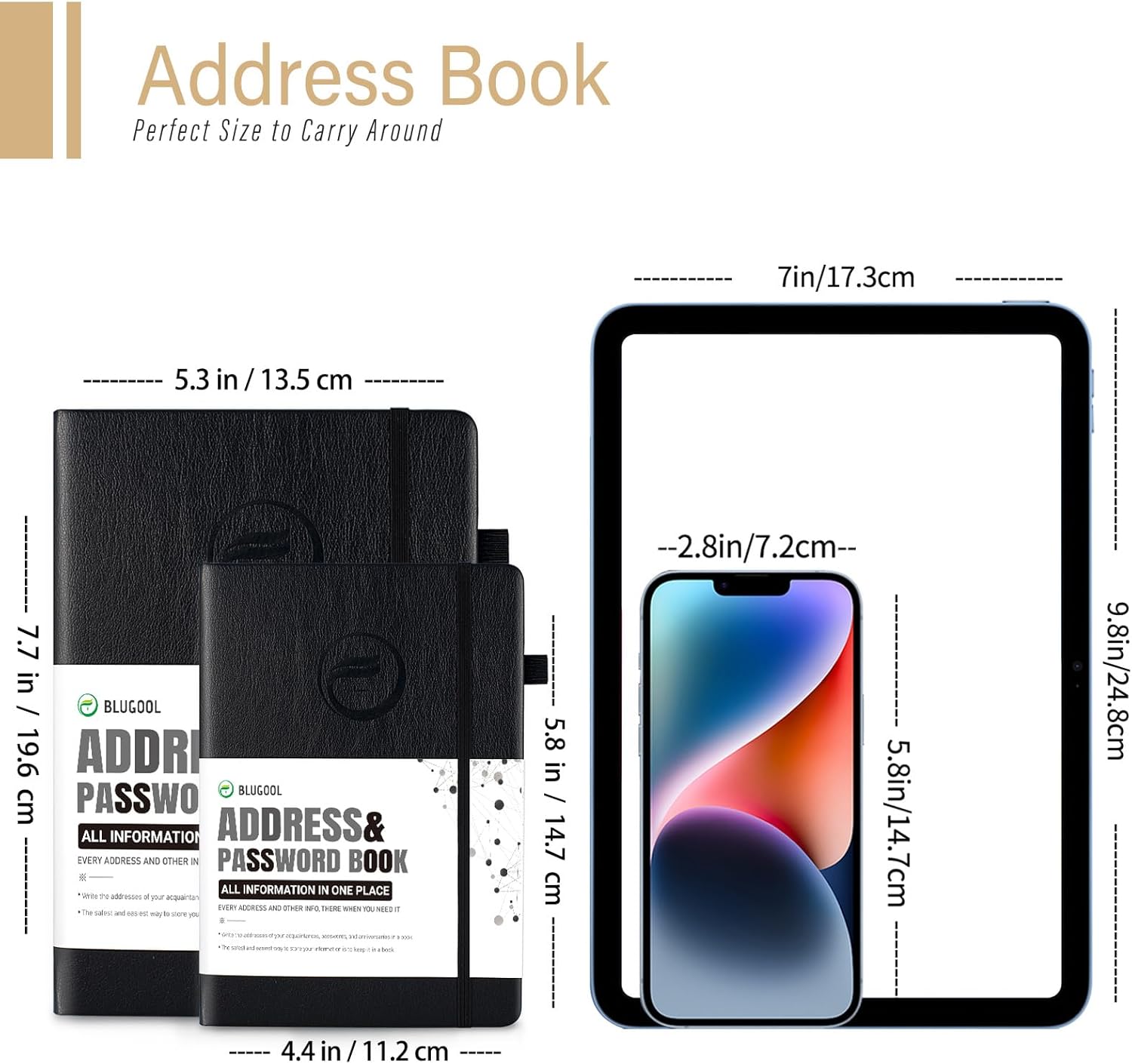 Libreta de direcciones con pestañas alfabéticas, libro de contraseñas de tapa dura, organizador de direcciones pequeño para mantener un registro de